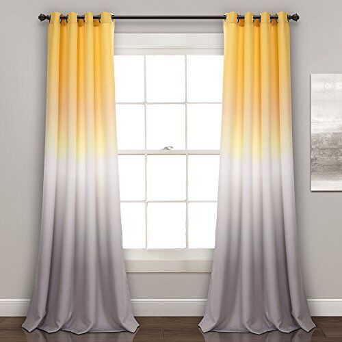 Lush Decor Window Curtains 52x84 - Yellow & Gray Ombre Fiesta Room Darkening