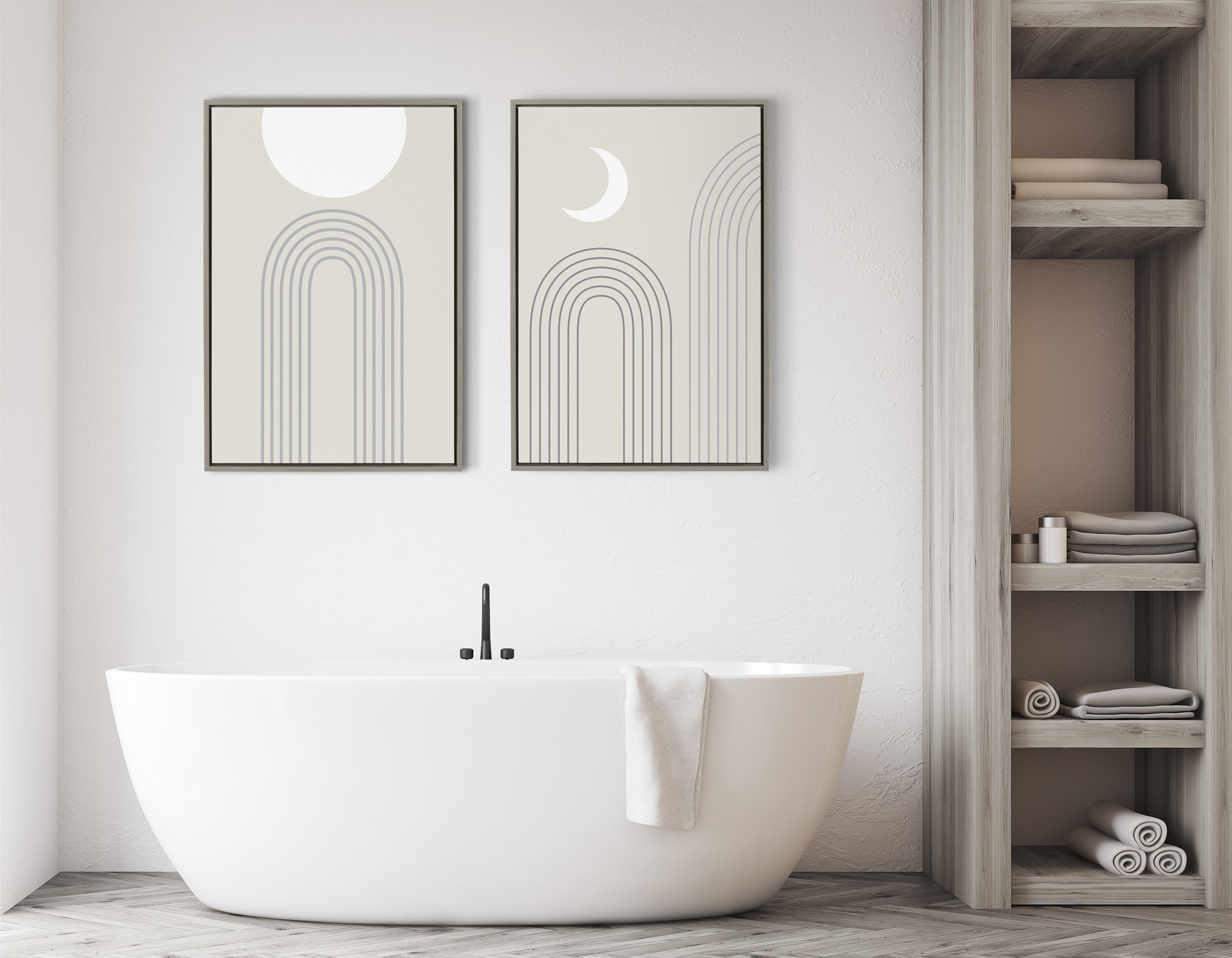 Sylvie Full Moon over the Mountain Top Framed Canvas by The Creative Bunch Studio