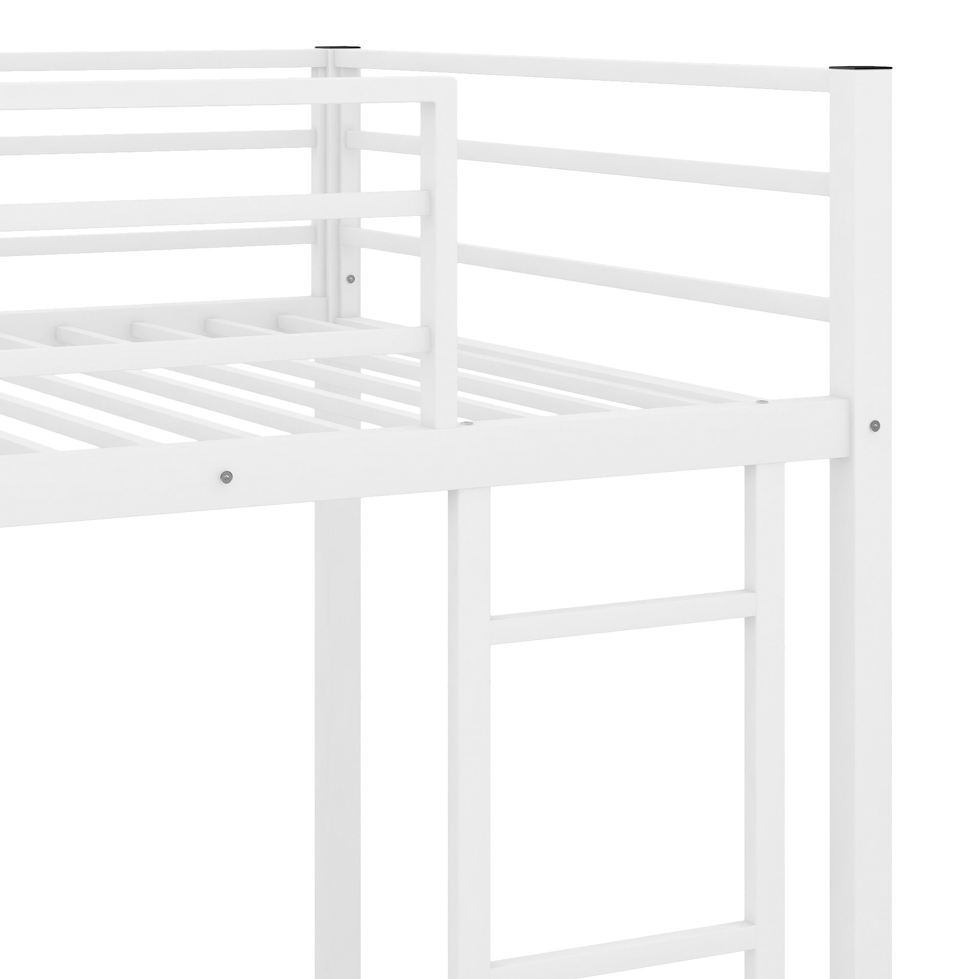 Safe Low Profile Twin Over Twin Metal Bunk Bed with Ladder in Black, White, or Silver | Just Better Bunk Beds