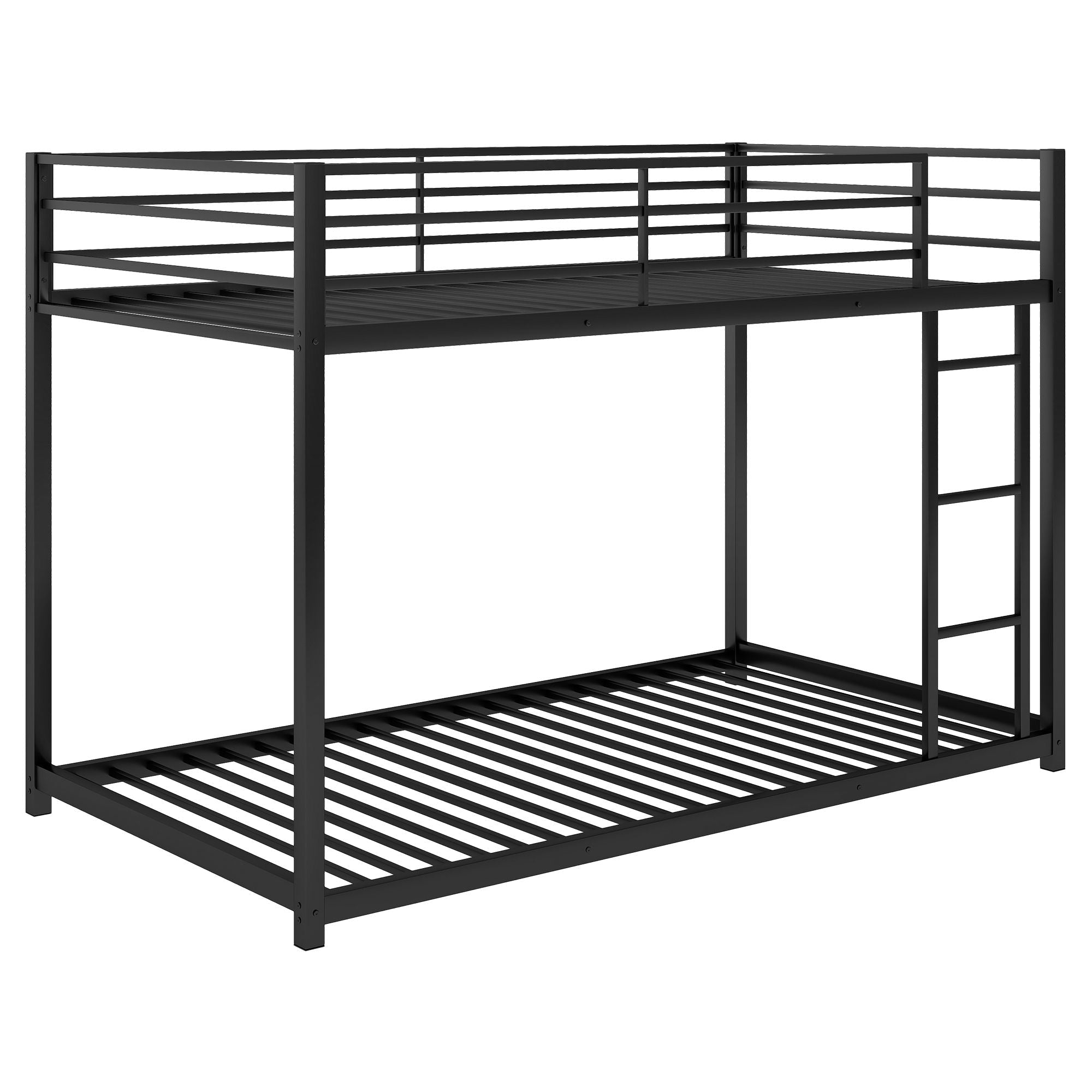 Safe Low Profile Twin Over Twin Metal Bunk Bed with Ladder in Black, White, or Silver | Just Better Bunk Beds