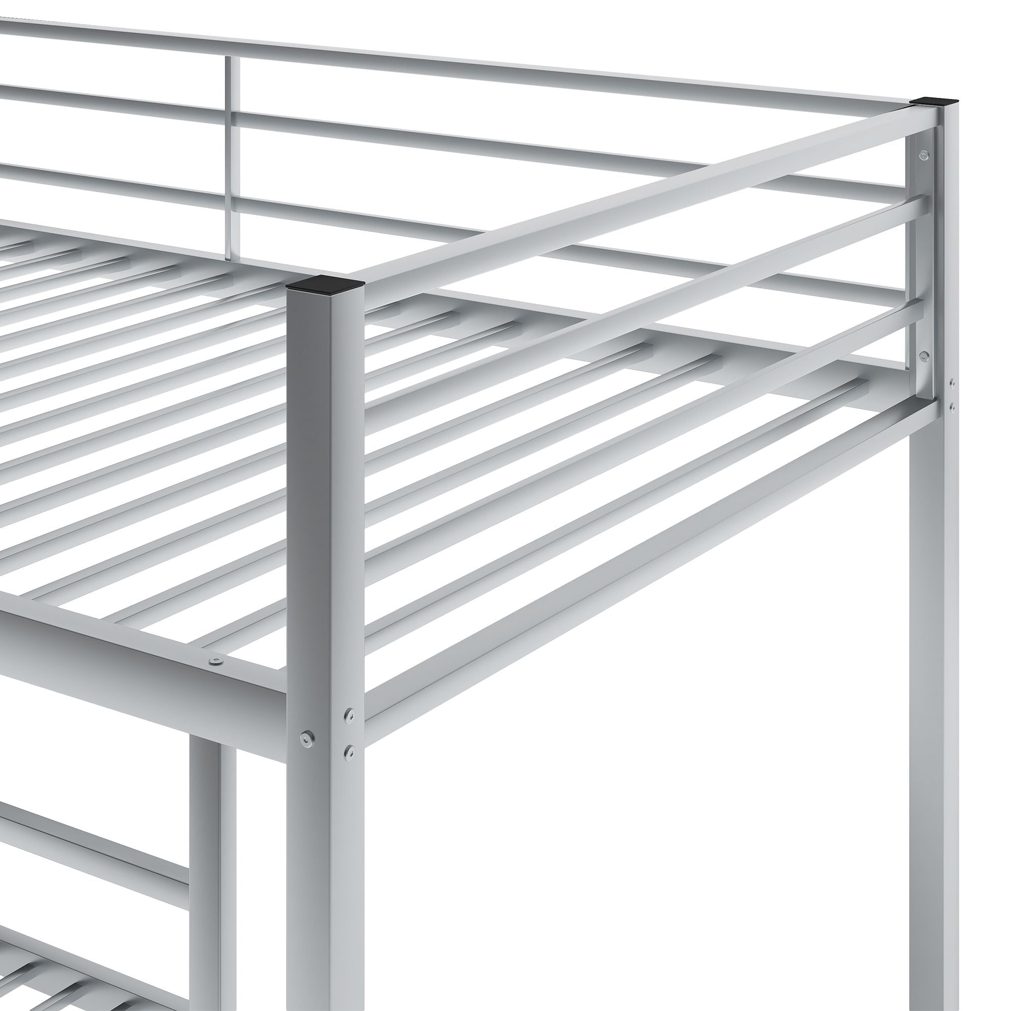 Safe Low Profile Twin Over Twin Metal Bunk Bed with Ladder in Black, White, or Silver | Just Better Bunk Beds