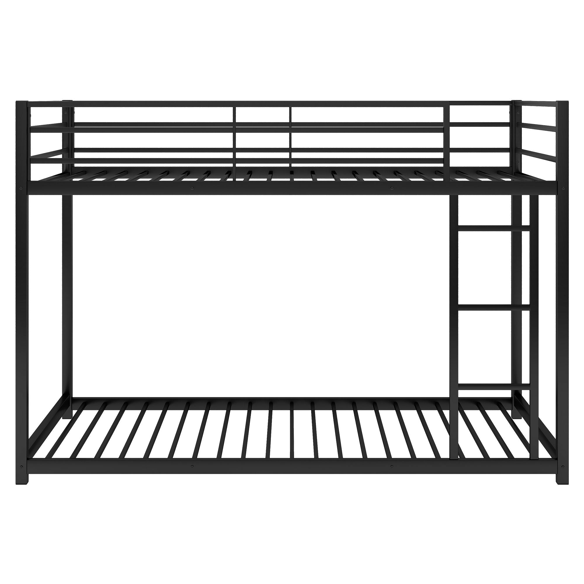 Safe Low Profile Twin Over Twin Metal Bunk Bed with Ladder in Black, White, or Silver | Just Better Bunk Beds