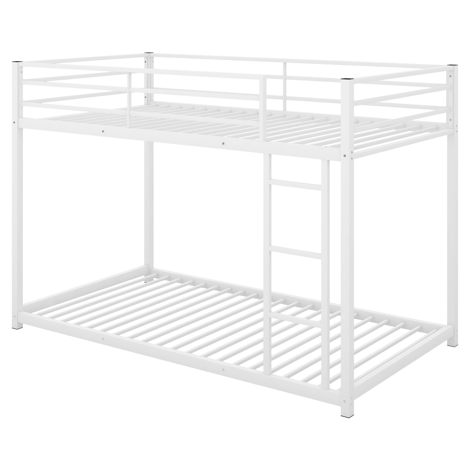 Safe Low Profile Twin Over Twin Metal Bunk Bed with Ladder in Black, White, or Silver | Just Better Bunk Beds