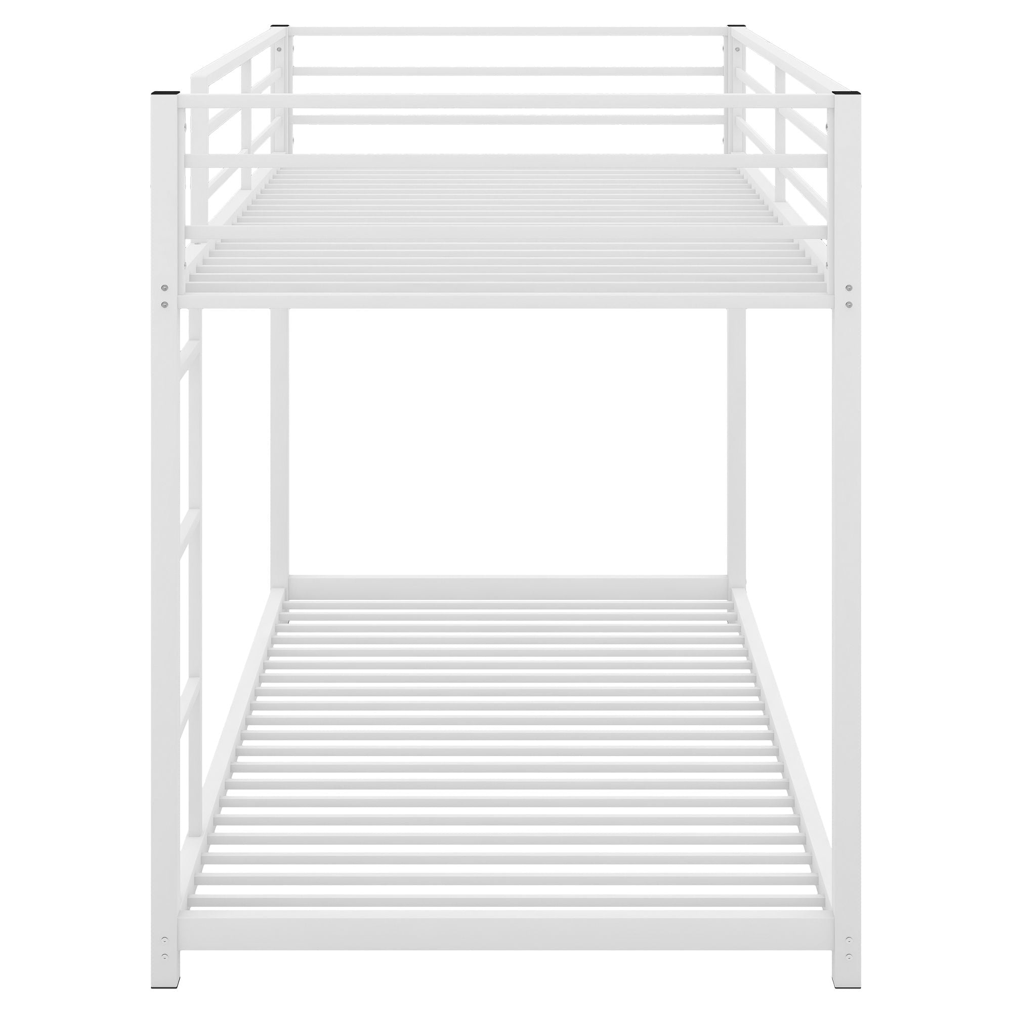 Safe Low Profile Twin Over Twin Metal Bunk Bed with Ladder in Black, White, or Silver | Just Better Bunk Beds
