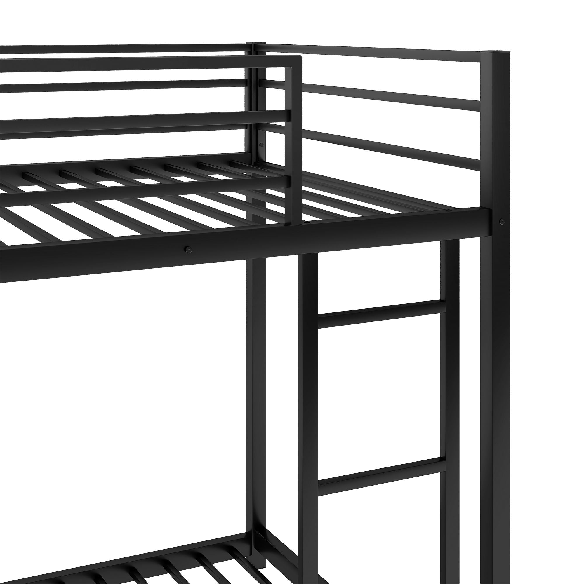 Safe Low Profile Twin Over Twin Metal Bunk Bed with Ladder in Black, White, or Silver | Just Better Bunk Beds