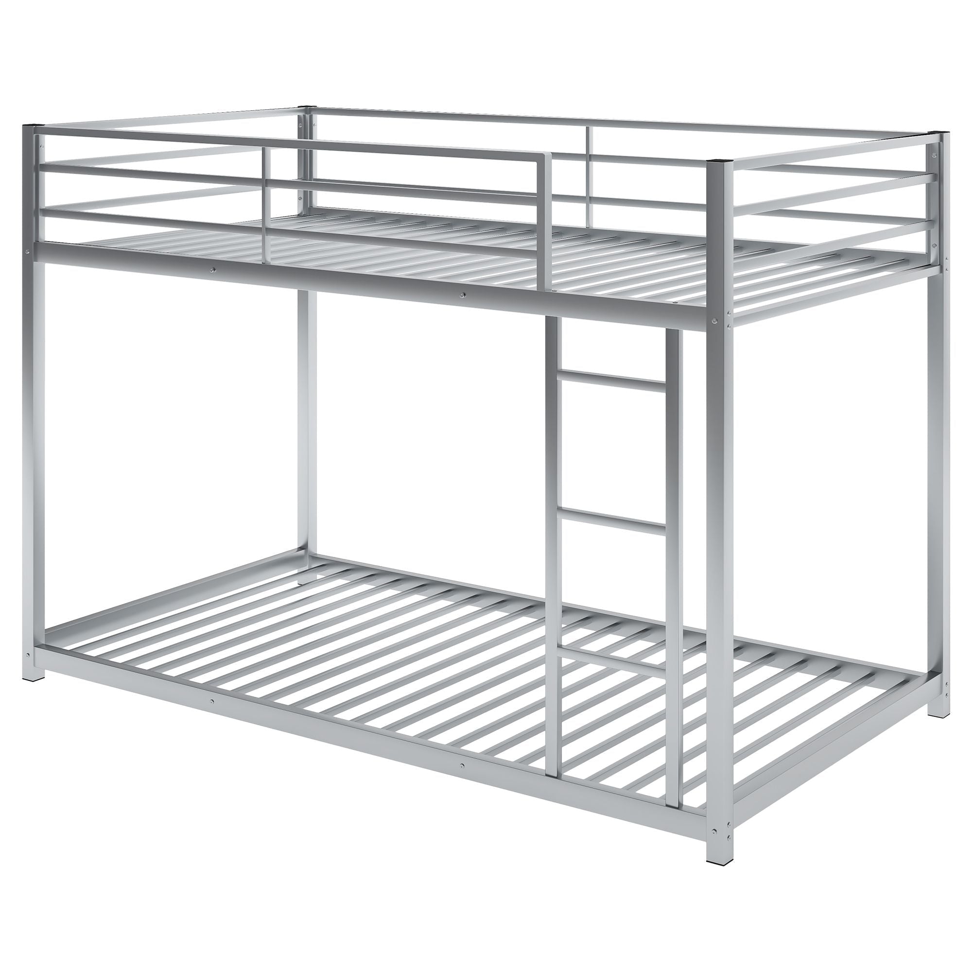 Safe Low Profile Twin Over Twin Metal Bunk Bed with Ladder in Black, White, or Silver | Just Better Bunk Beds