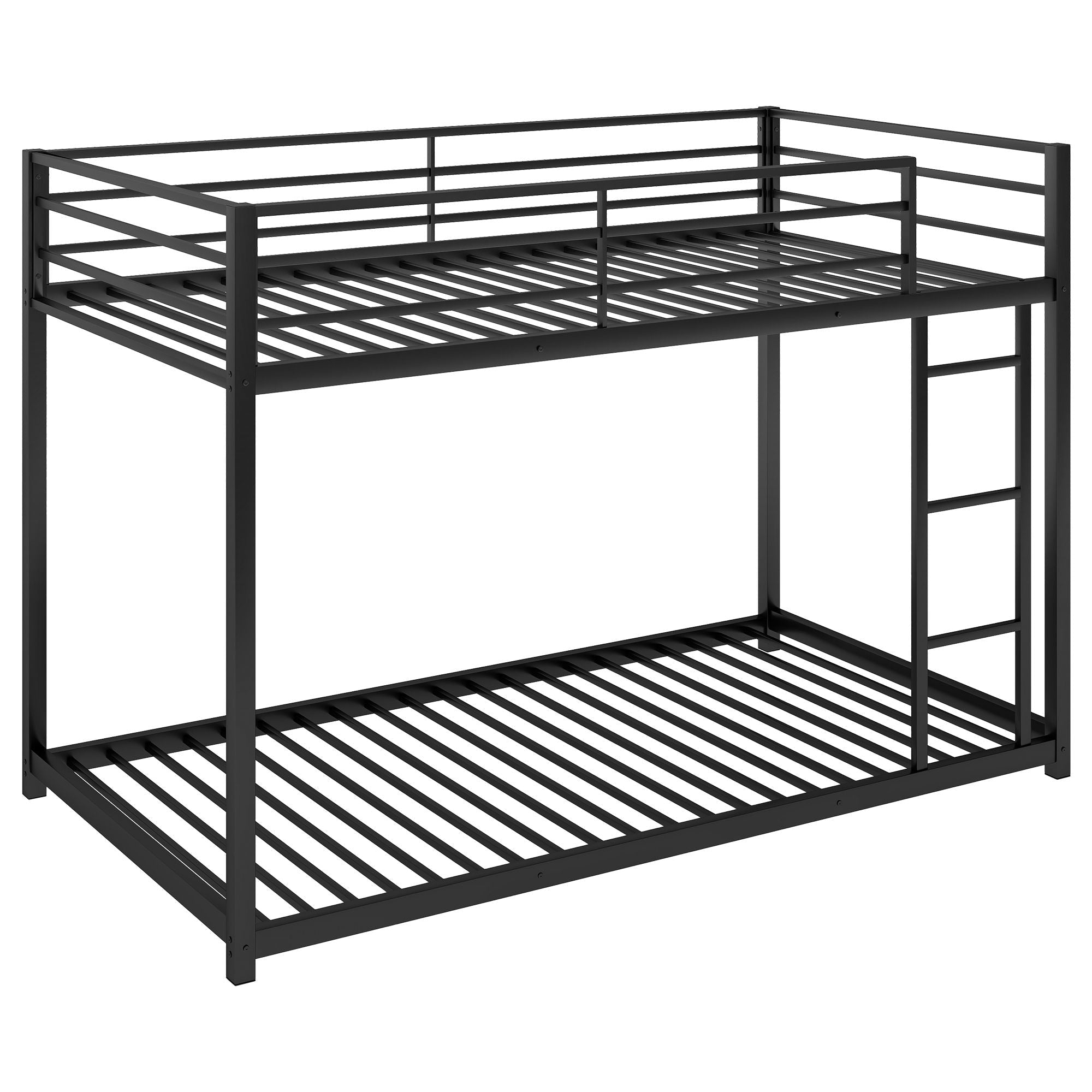 Safe Low Profile Twin Over Twin Metal Bunk Bed with Ladder in Black, White, or Silver | Just Better Bunk Beds