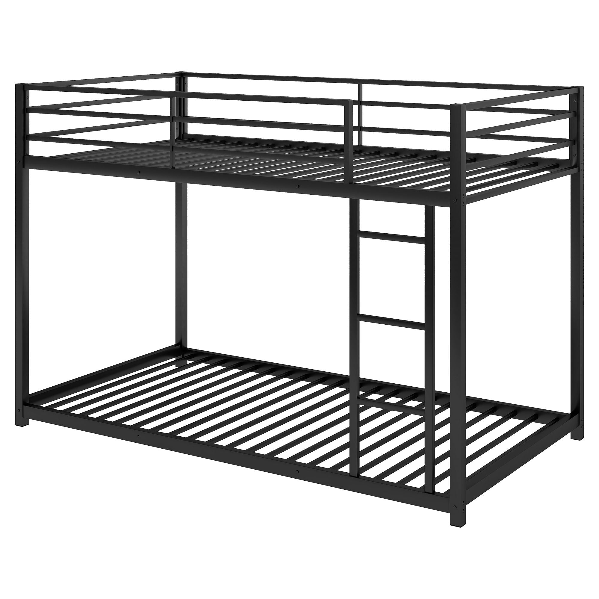 Safe Low Profile Twin Over Twin Metal Bunk Bed with Ladder in Black, White, or Silver | Just Better Bunk Beds