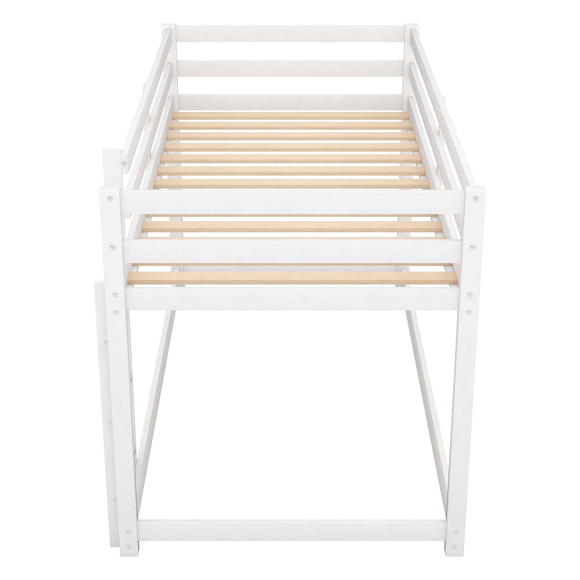 Safe Twin Over Twin Floor Bunk Bed with Ladder in Gray Wood for Kids' Shared Rooms | Just Better Bunk Beds