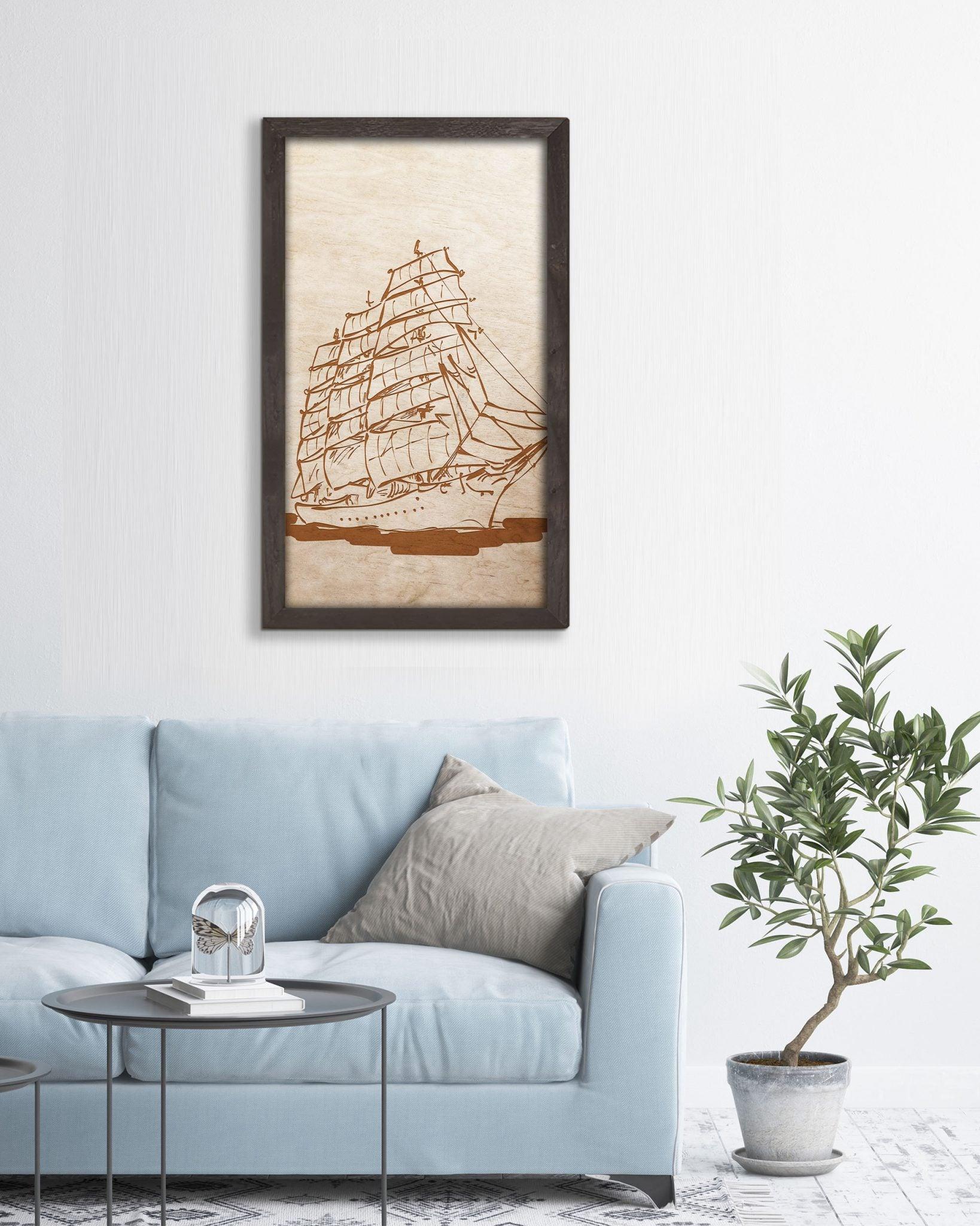 Wooden picture of Sailing ship in an oak frame - PRHOMZ