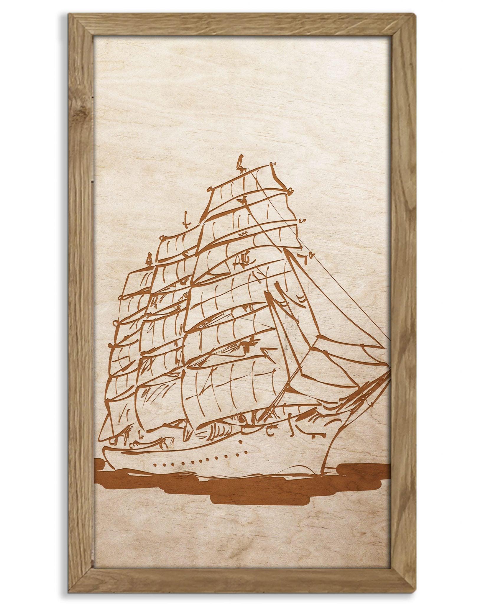 Wooden picture of Sailing ship in an oak frame - PRHOMZ