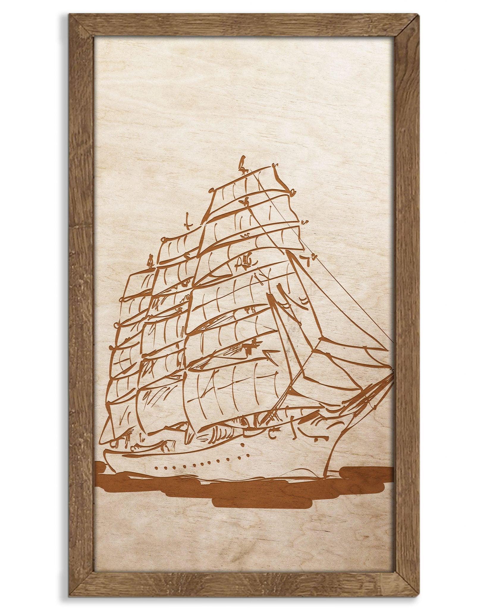 Wooden picture of Sailing ship in an oak frame - PRHOMZ
