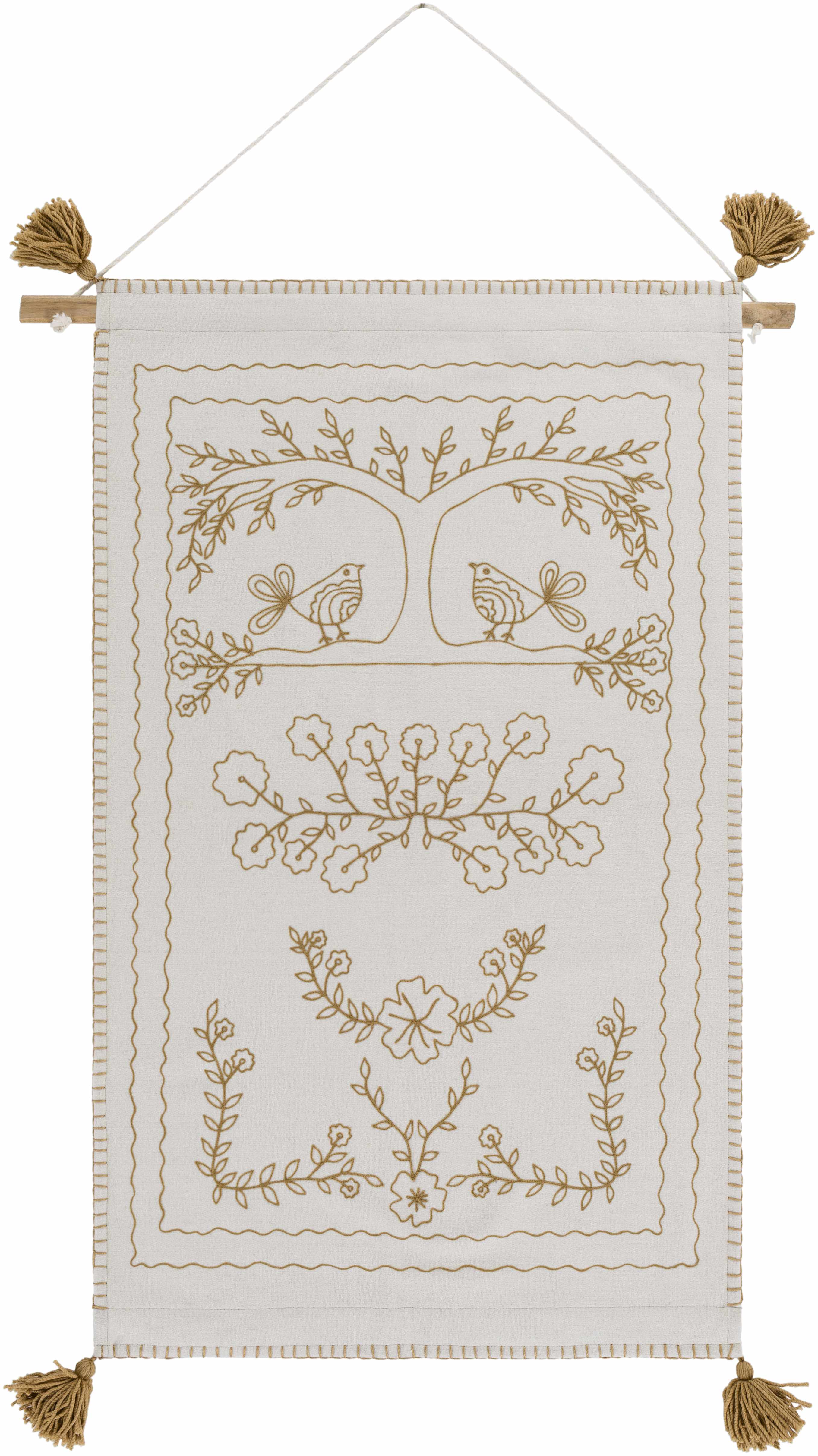 Schaffer Golden Embroidered Floral Wall Hanging-0