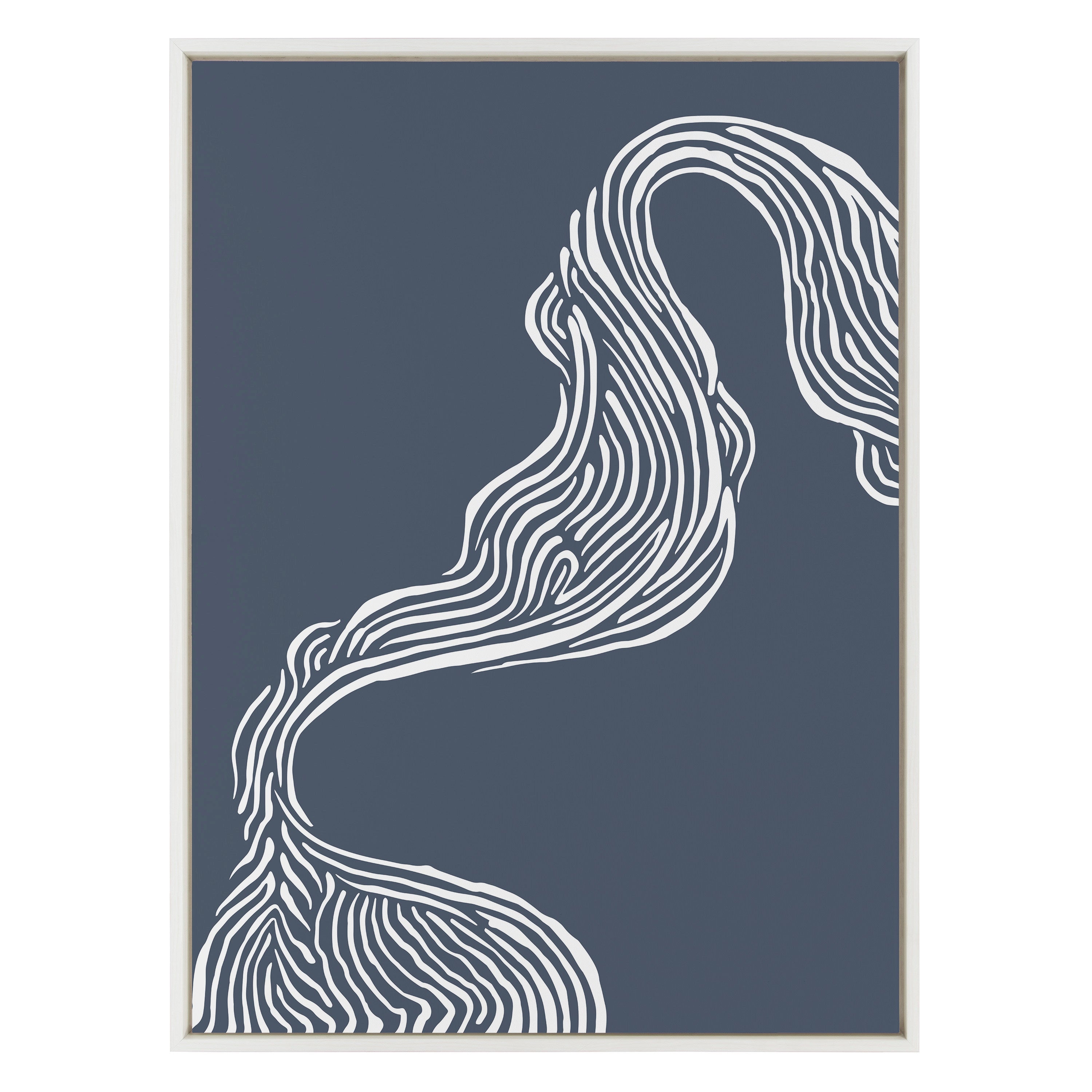 Sylvie Rich Blue Abstract River Framed Canvas by The Creative Bunch Studio