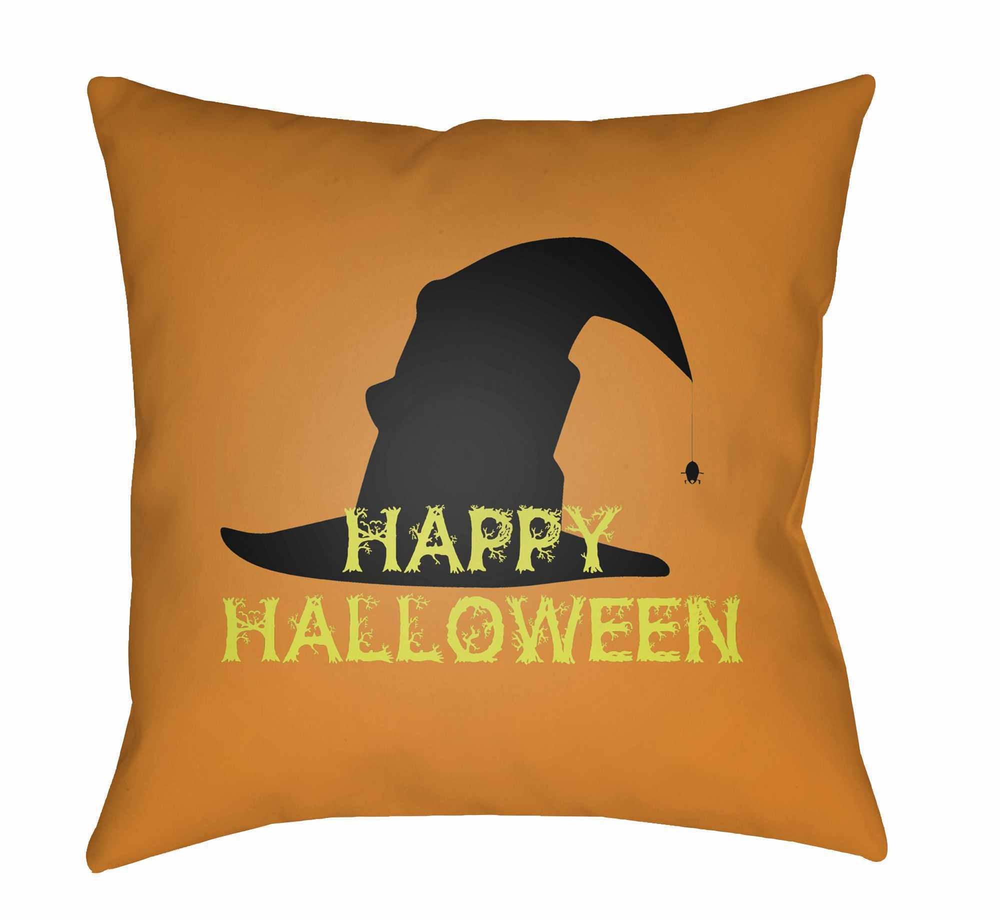 Happy Halloween Orange Throw Pillow-0