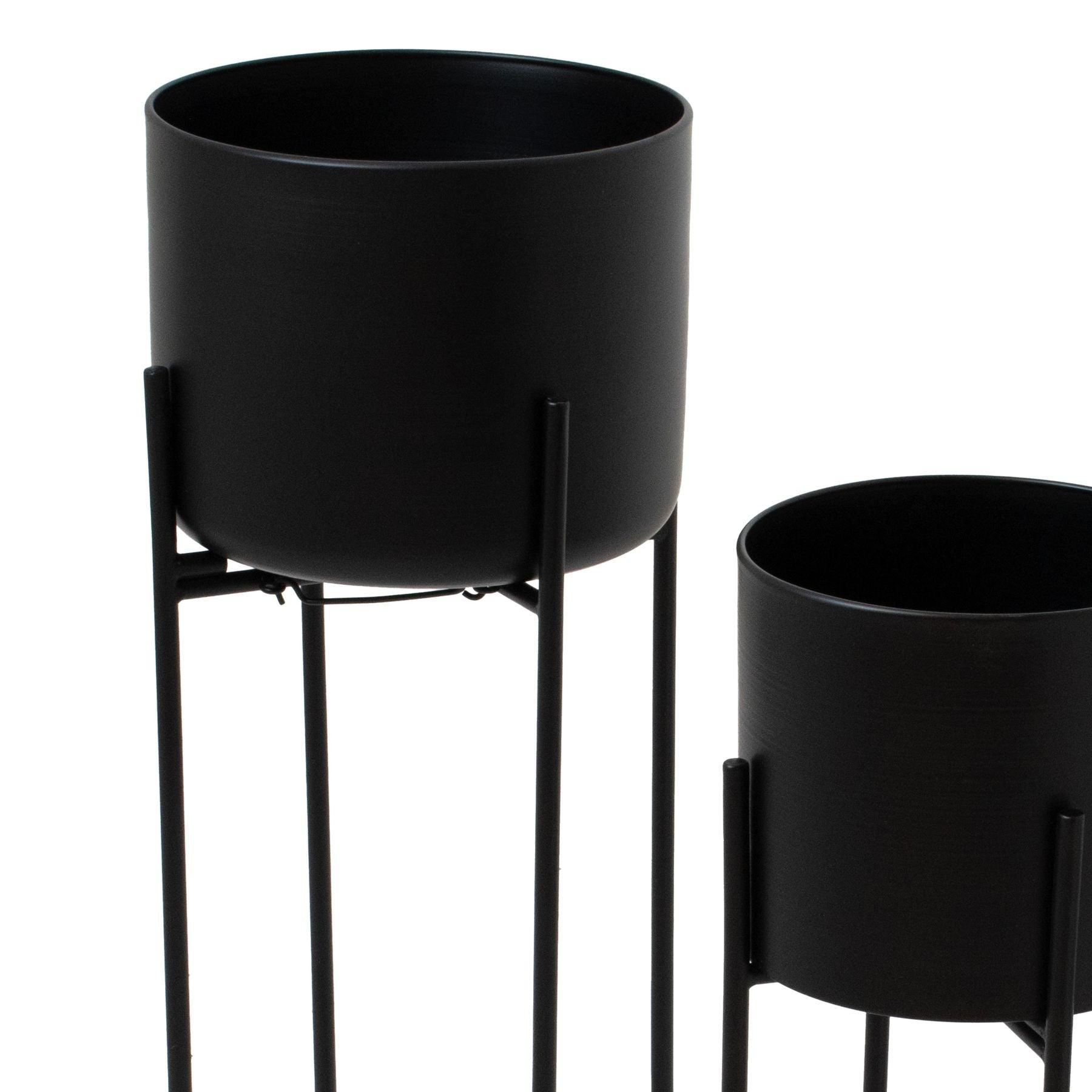 Set Of Two Matt Black Planters On Stand - PRHOMZ