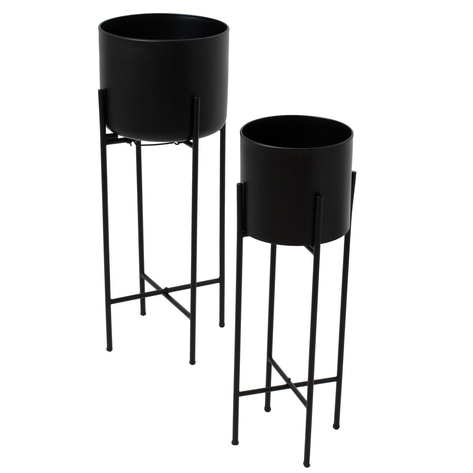 Set Of Two Matt Black Planters On Stand - PRHOMZ