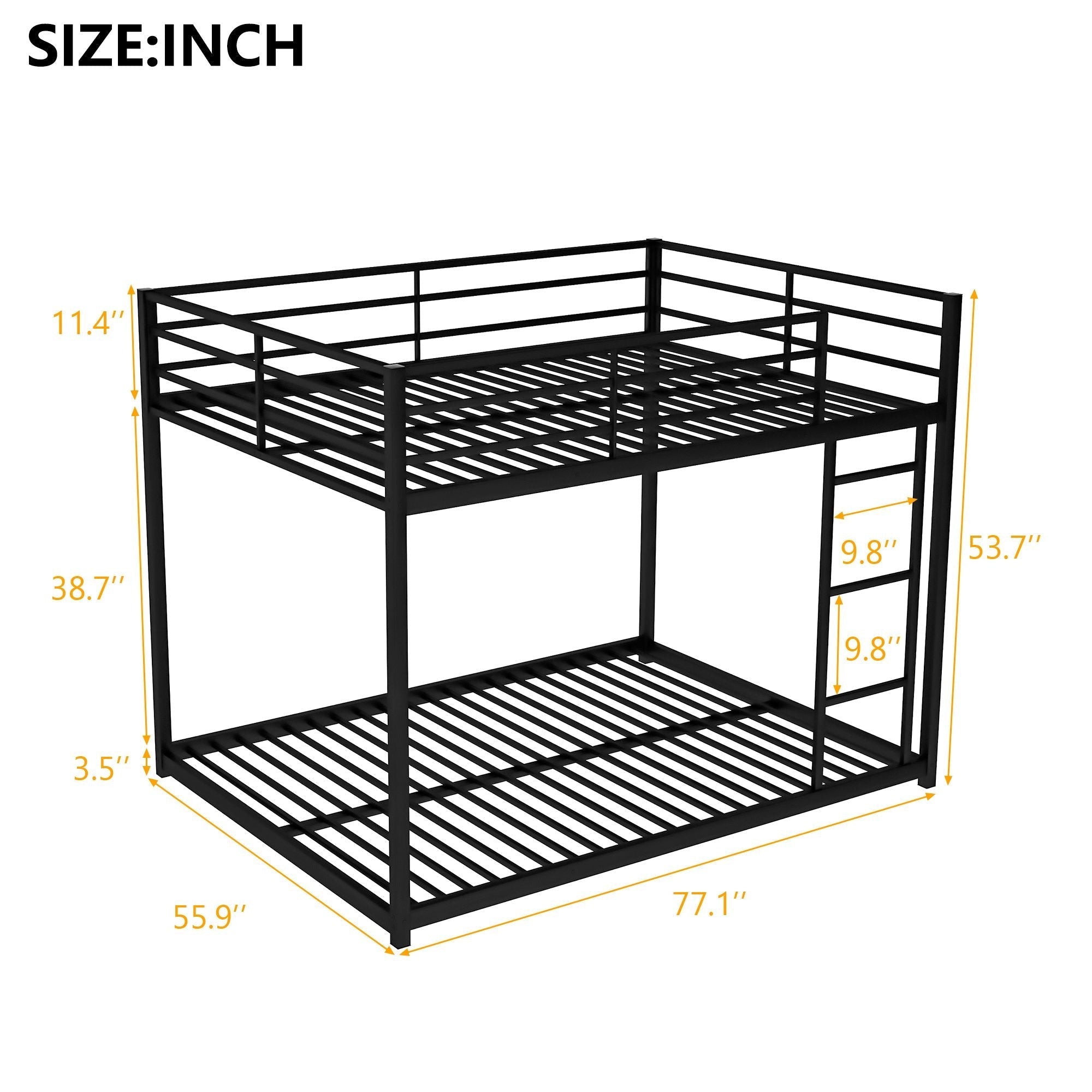 Shared Kids Room Full Over Full Metal Bunk Bed with Ladder, Black, Low Profile | Just Better Bunk Beds