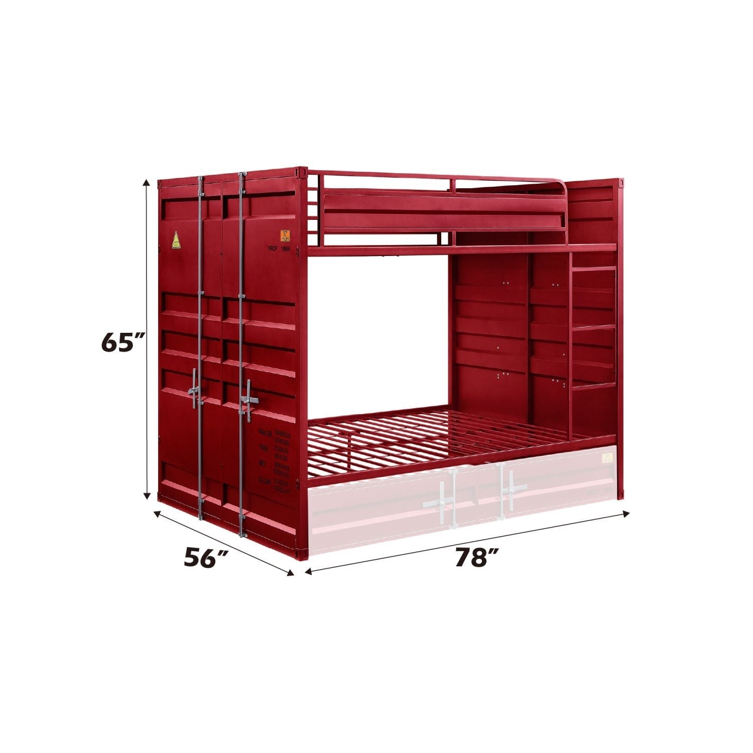 Shared Kids Room Full Over Full Wood Bunk Bed with Cargo Red Finish | Just Better Bunk Beds