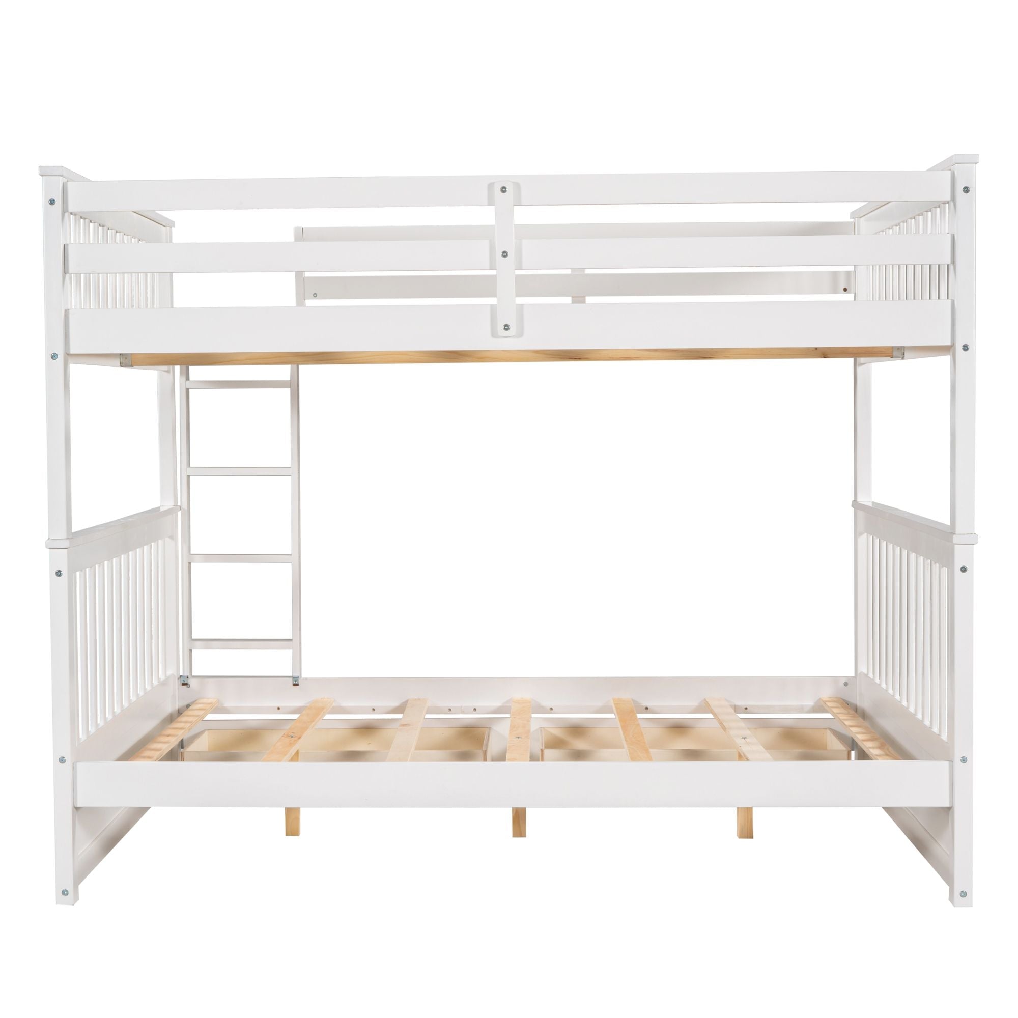 Shared Kids Room Full Over Full Wood Bunk Bed with Ladders and Storage Drawers White | Just Better Bunk Beds