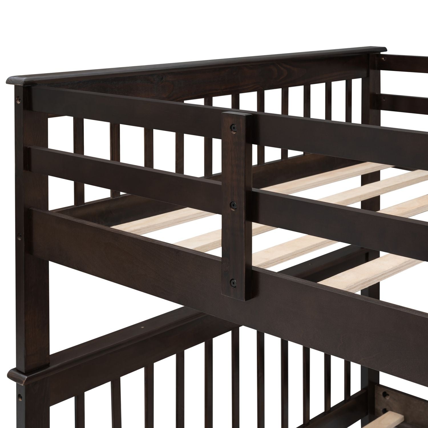 Shared Kids Room Full Over Full Wood Bunk Bed with Stairway Storage Drawers Espresso | Just Better Bunk Beds