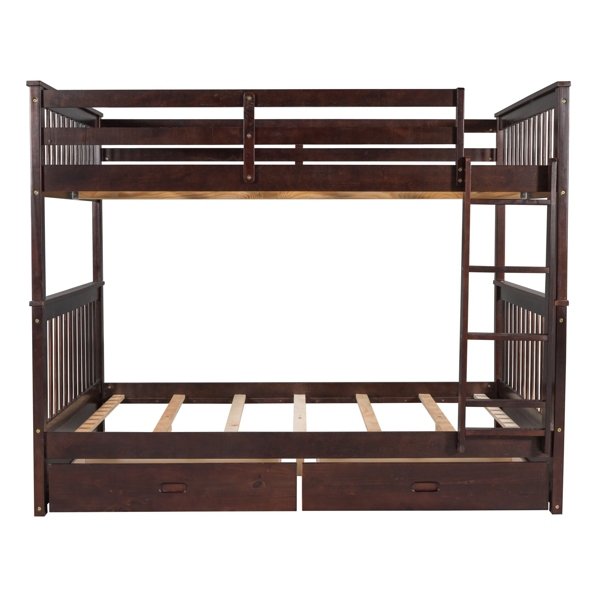 Shared Kids Room Full Over Full Wood Bunk Bed with Storage Drawers and Ladder, Espresso | Just Better Bunk Beds