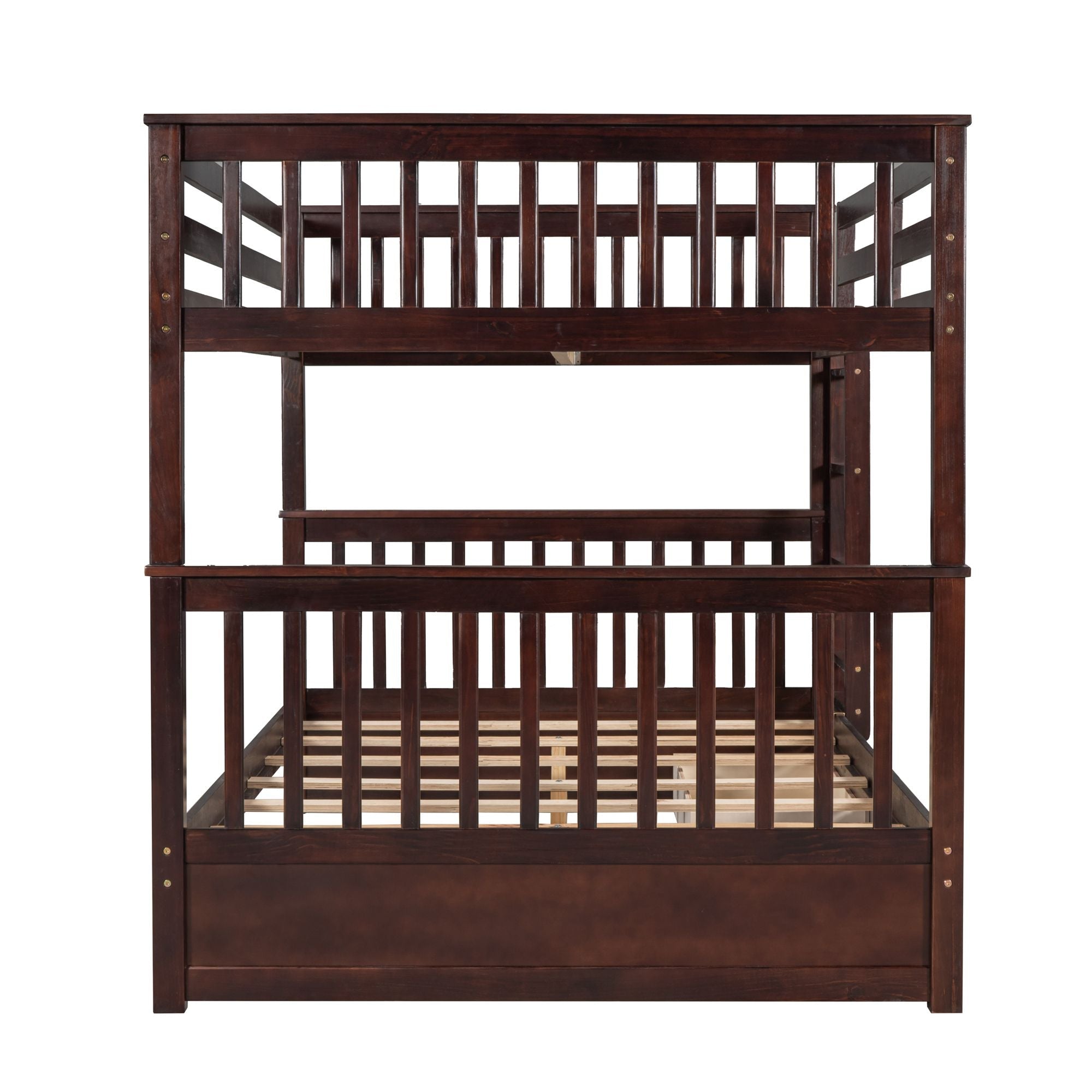 Shared Kids Room Full Over Full Wood Bunk Bed with Storage Drawers and Ladder, Espresso | Just Better Bunk Beds