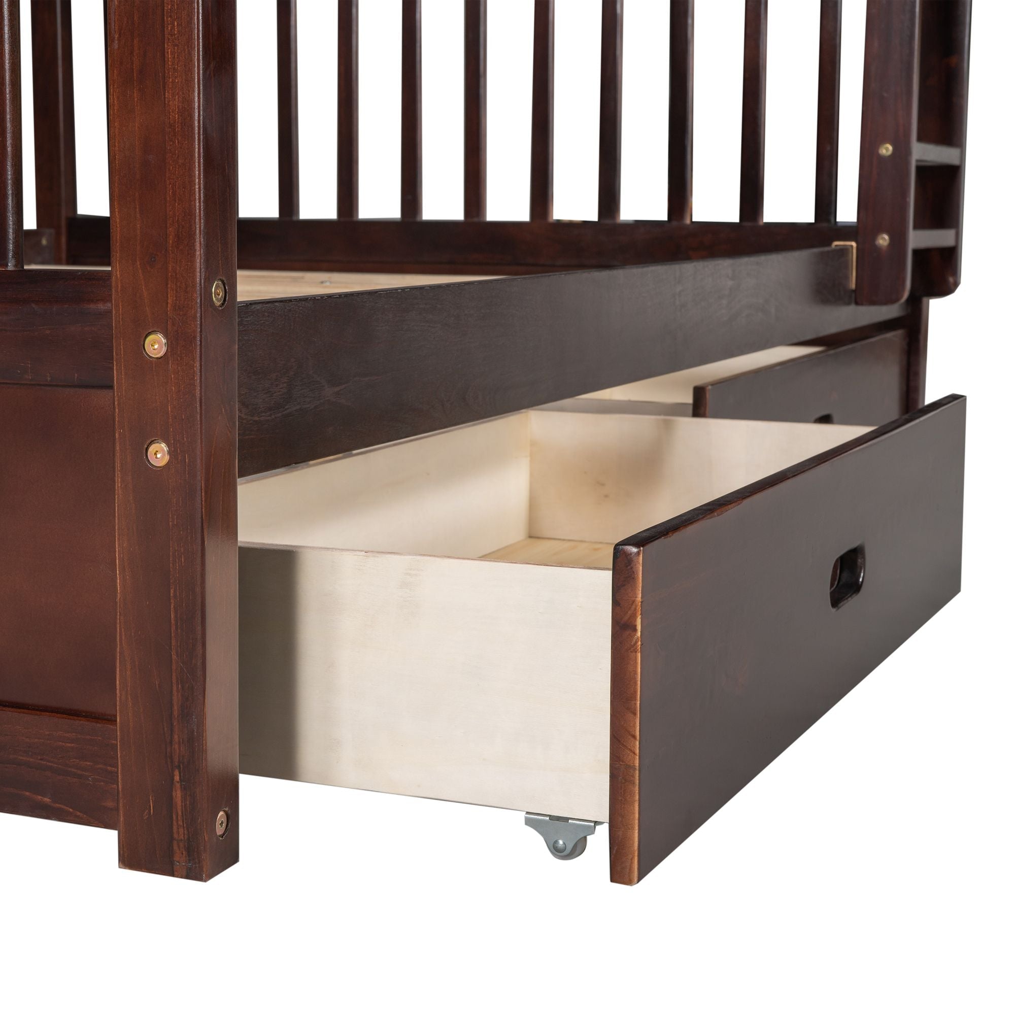 Shared Kids Room Full Over Full Wood Bunk Bed with Storage Drawers and Ladder, Espresso | Just Better Bunk Beds