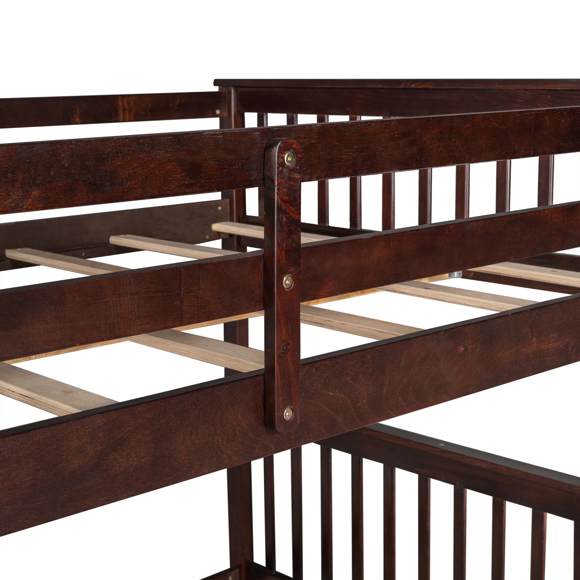 Shared Kids Room Full Over Full Wood Bunk Bed with Storage Drawers and Ladder, Espresso | Just Better Bunk Beds
