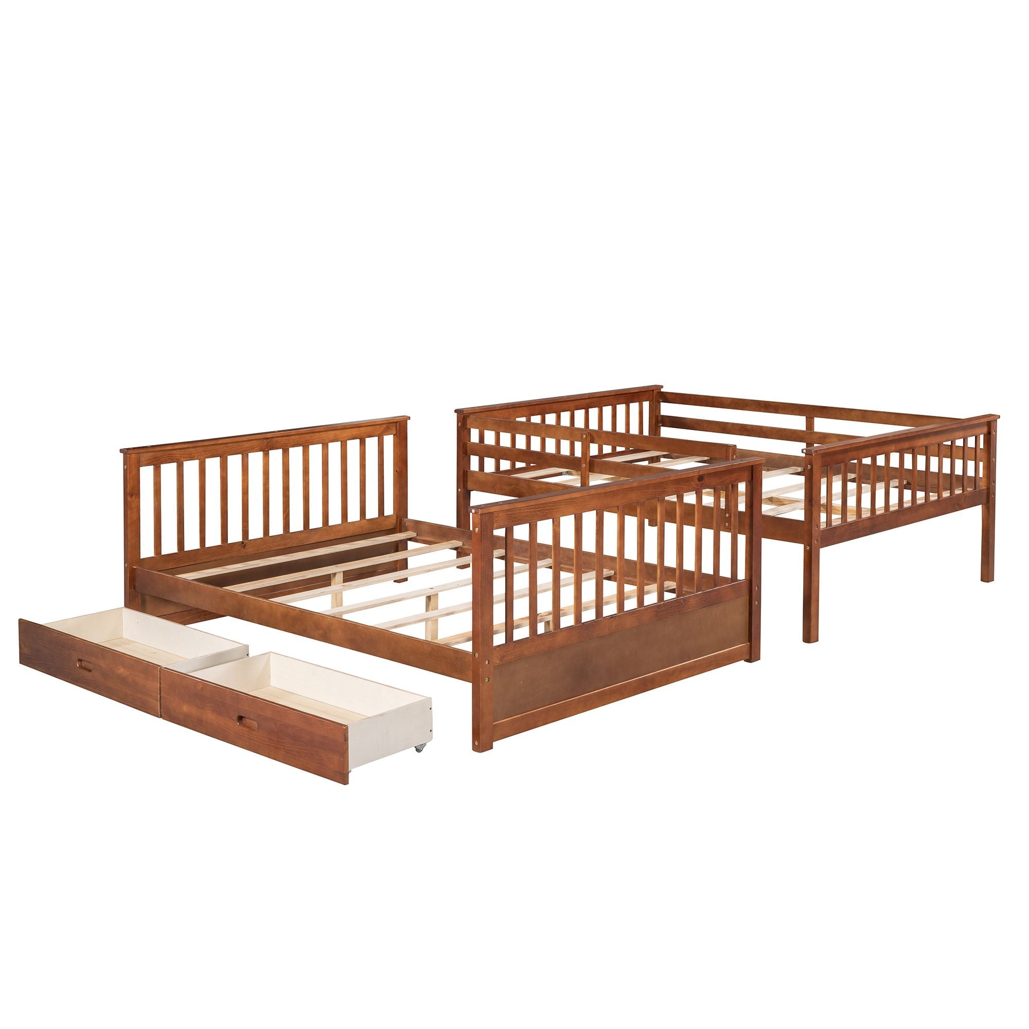 Shared Kids Room Full Over Full Wood Bunk Bed with Storage Drawers and Ladders Walnut Finish | Just Better Bunk Beds