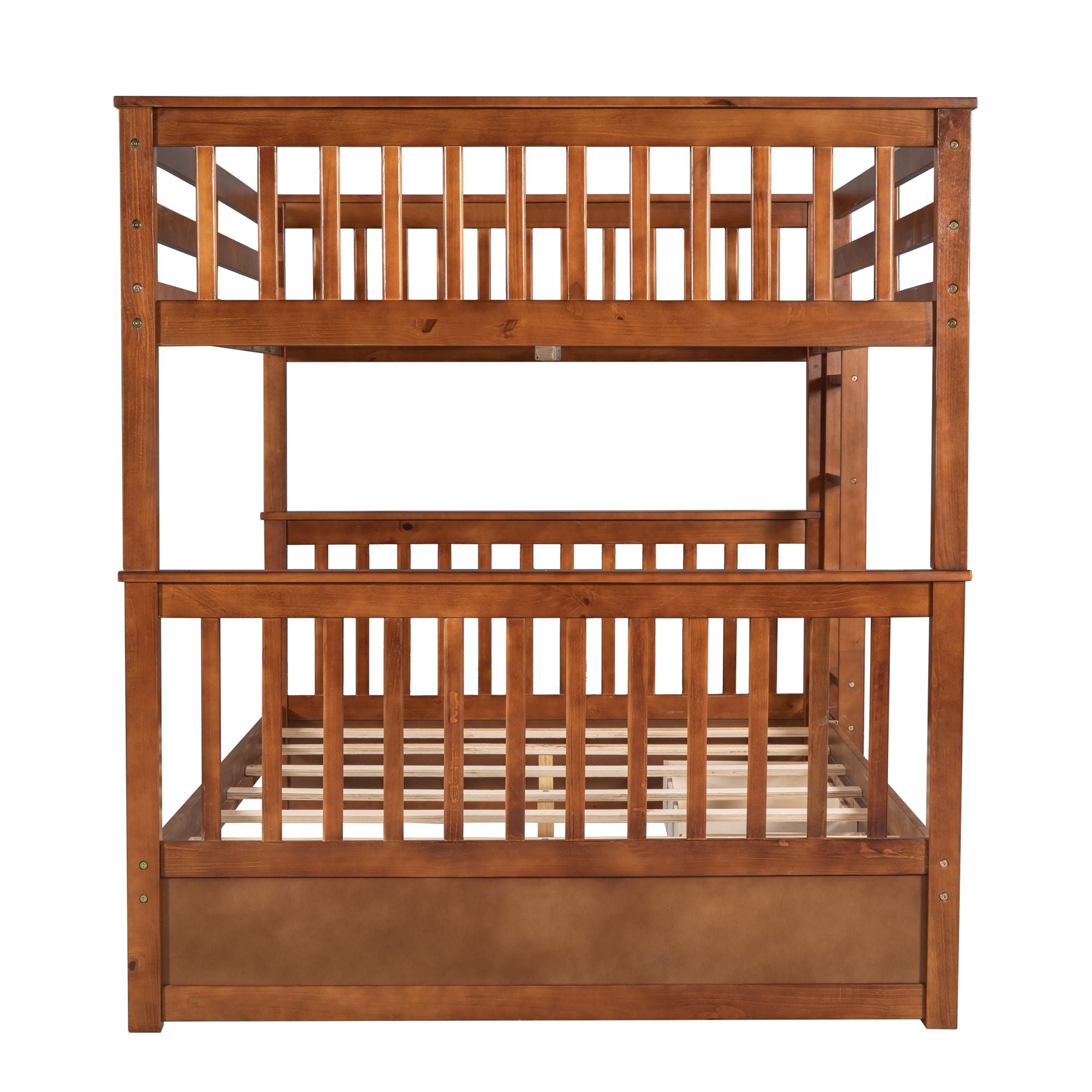 Shared Kids Room Full Over Full Wood Bunk Bed with Storage Drawers and Ladders Walnut Finish | Just Better Bunk Beds
