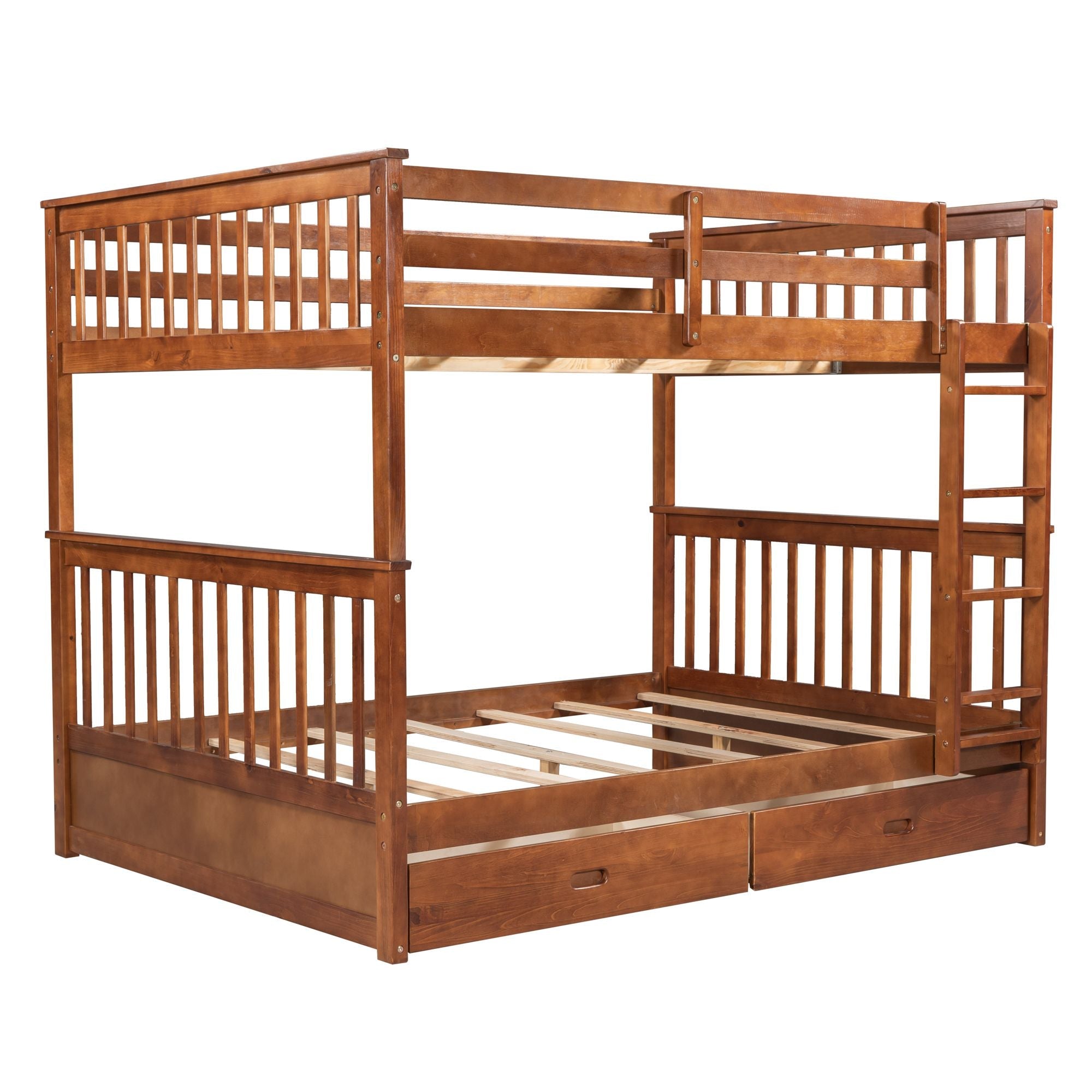 Shared Kids Room Full Over Full Wood Bunk Bed with Storage Drawers and Ladders Walnut Finish | Just Better Bunk Beds