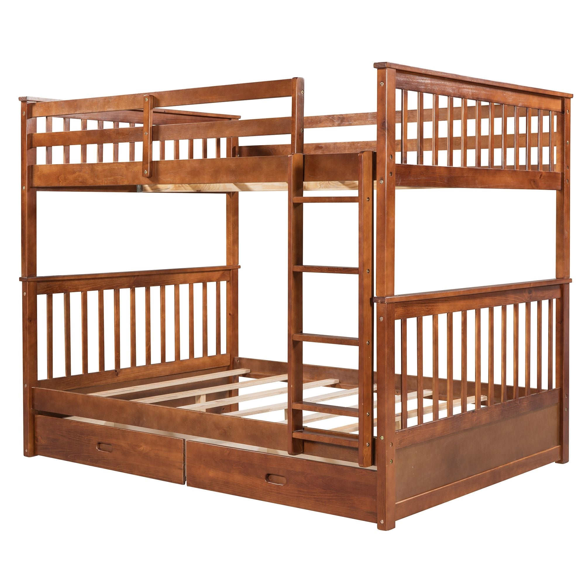 Shared Kids Room Full Over Full Wood Bunk Bed with Storage Drawers and Ladders Walnut Finish | Just Better Bunk Beds