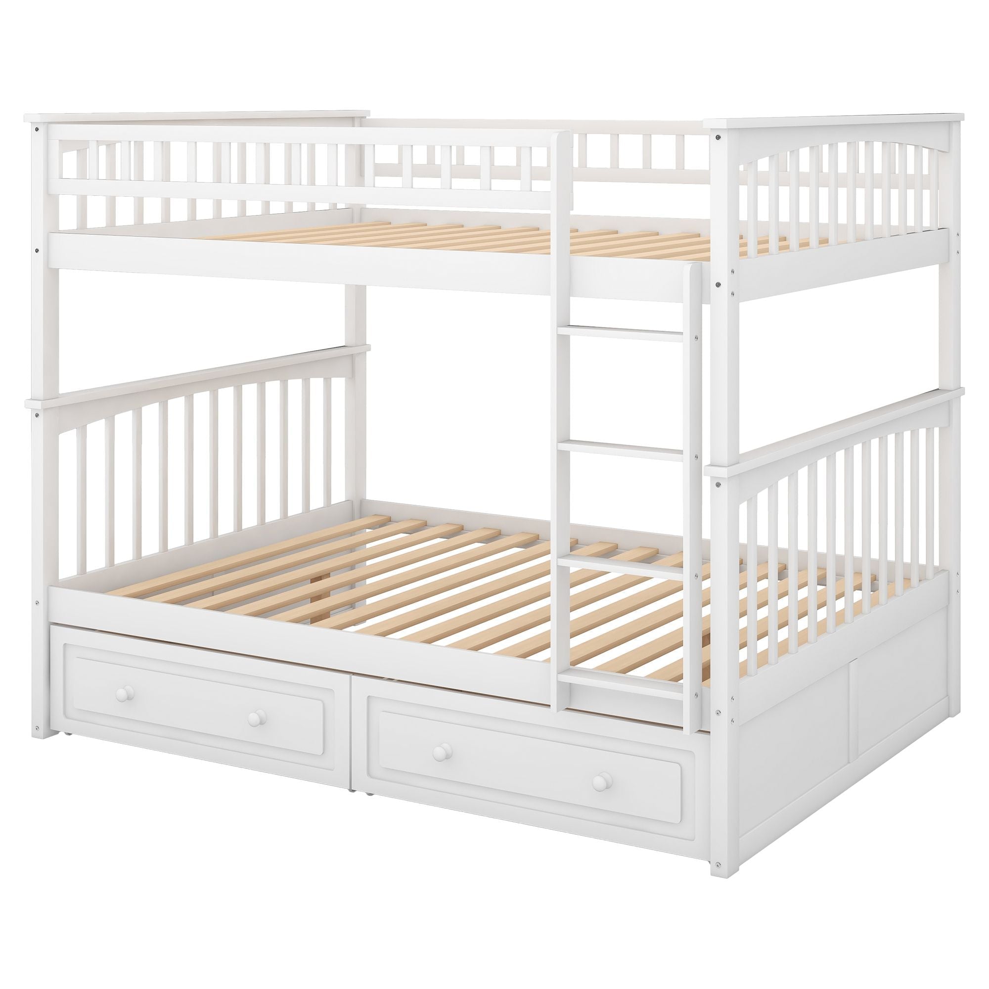 Shared Kids Room Full Over Full Wood Bunk Bed with Storage Drawers, Convertible, White | Just Better Bunk Beds