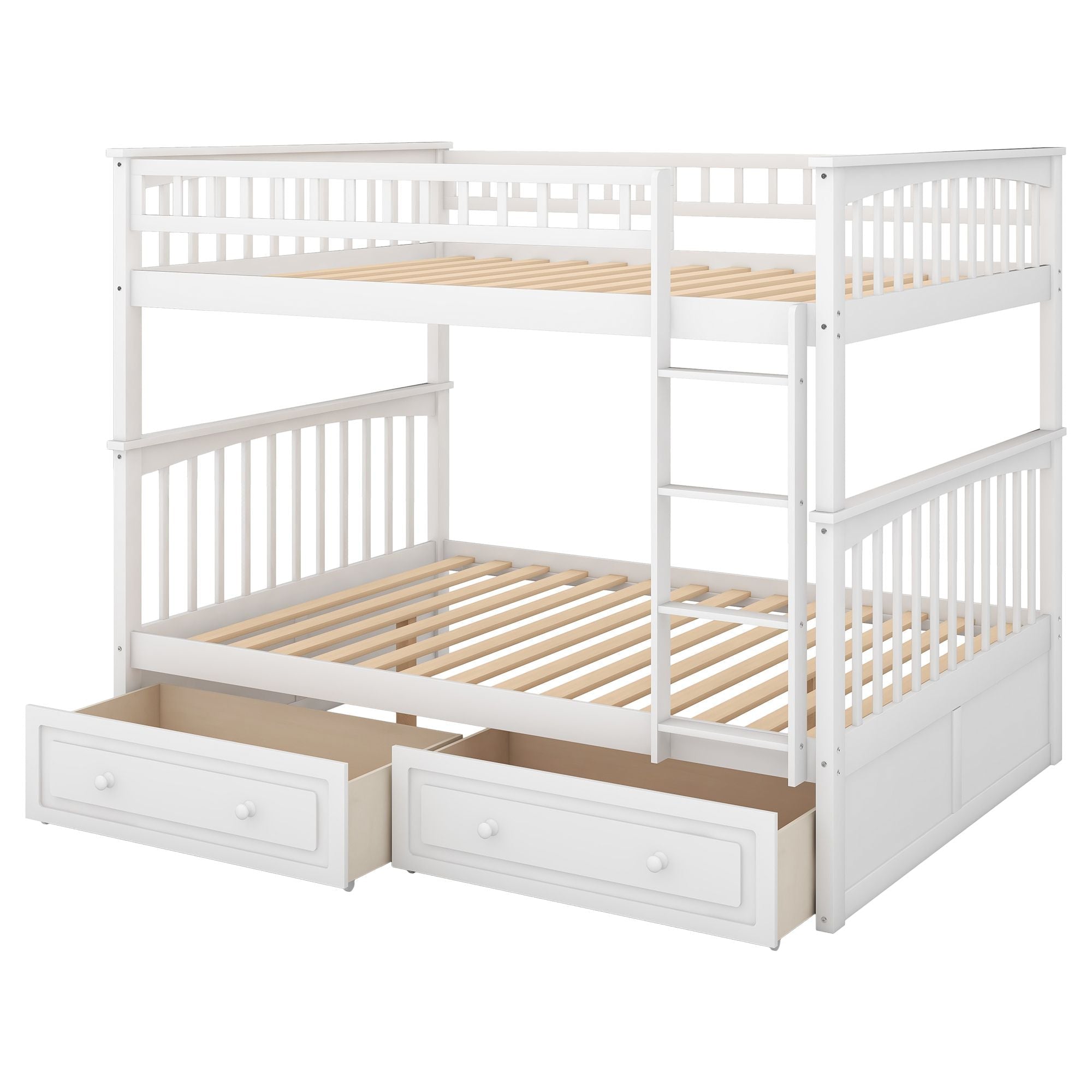 Shared Kids Room Full Over Full Wood Bunk Bed with Storage Drawers, Convertible, White | Just Better Bunk Beds