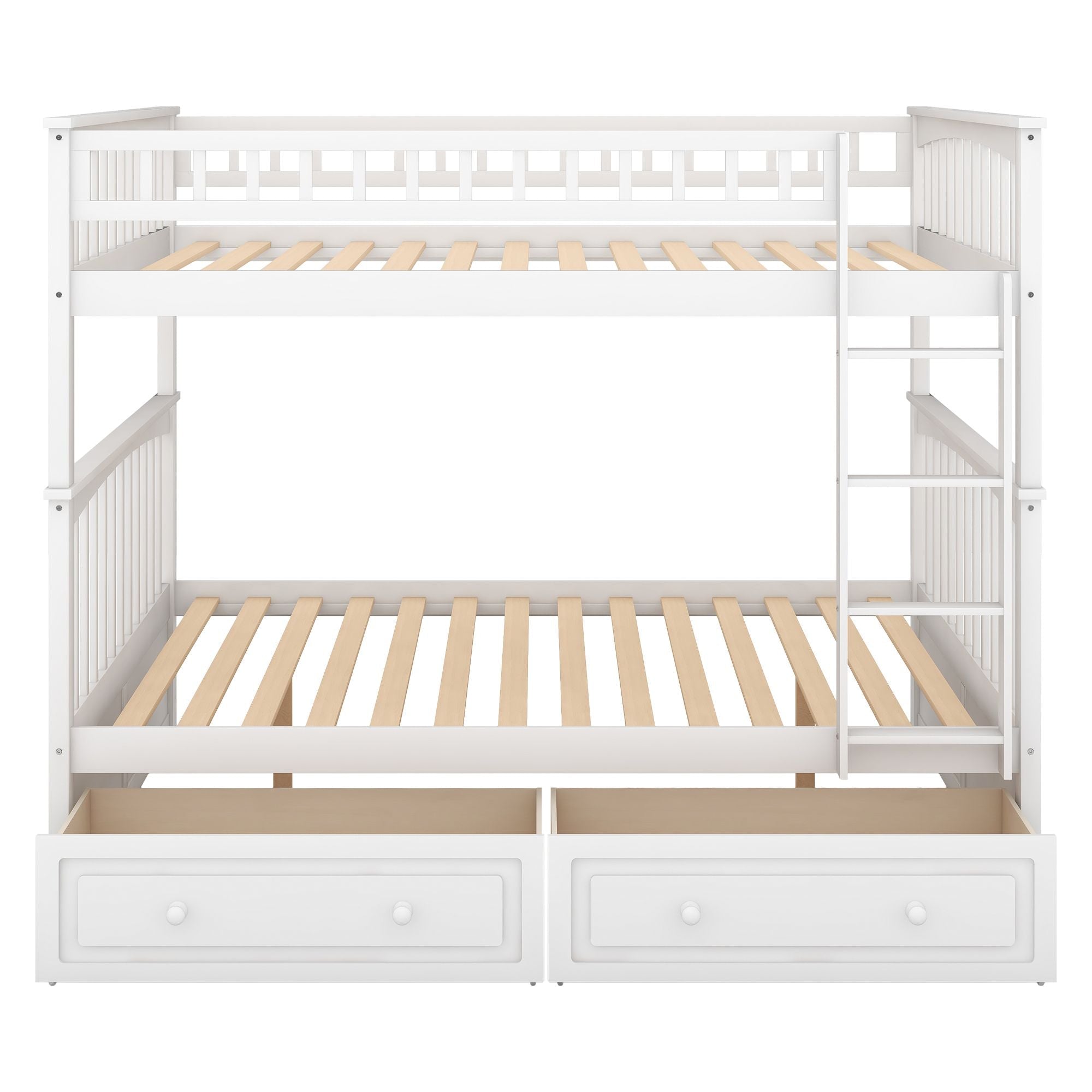 Shared Kids Room Full Over Full Wood Bunk Bed with Storage Drawers, Convertible, White | Just Better Bunk Beds