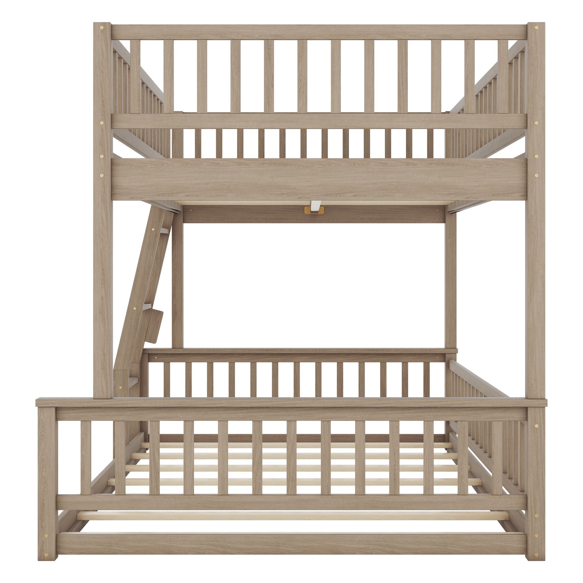 Shared Kids Room Full XL Over Queen Wood Bunk Bed with Ladder and Guardrails Walnut Finish | Just Better Bunk Beds