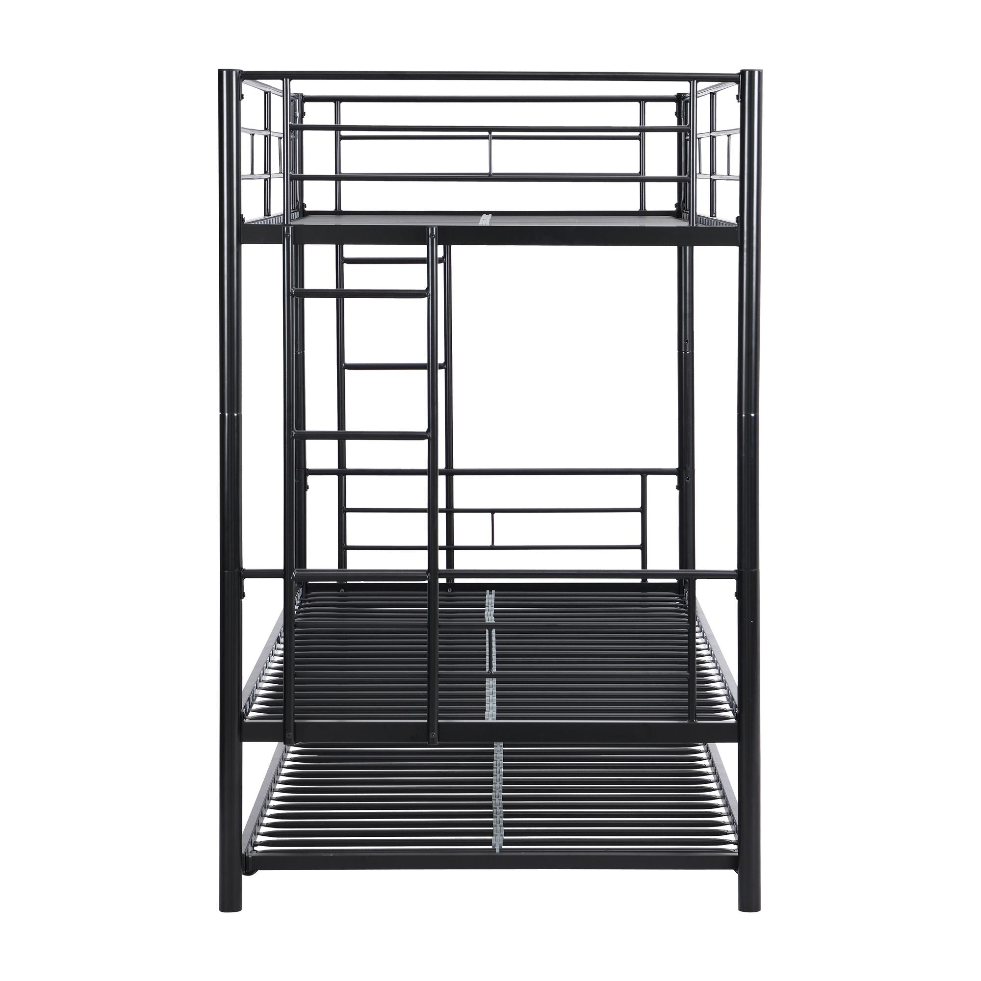 Shared Kids Room Twin Over Twin Metal Bunk Bed with Trundle, Guard Rails, and Two Ladders | Just Better Bunk Beds
