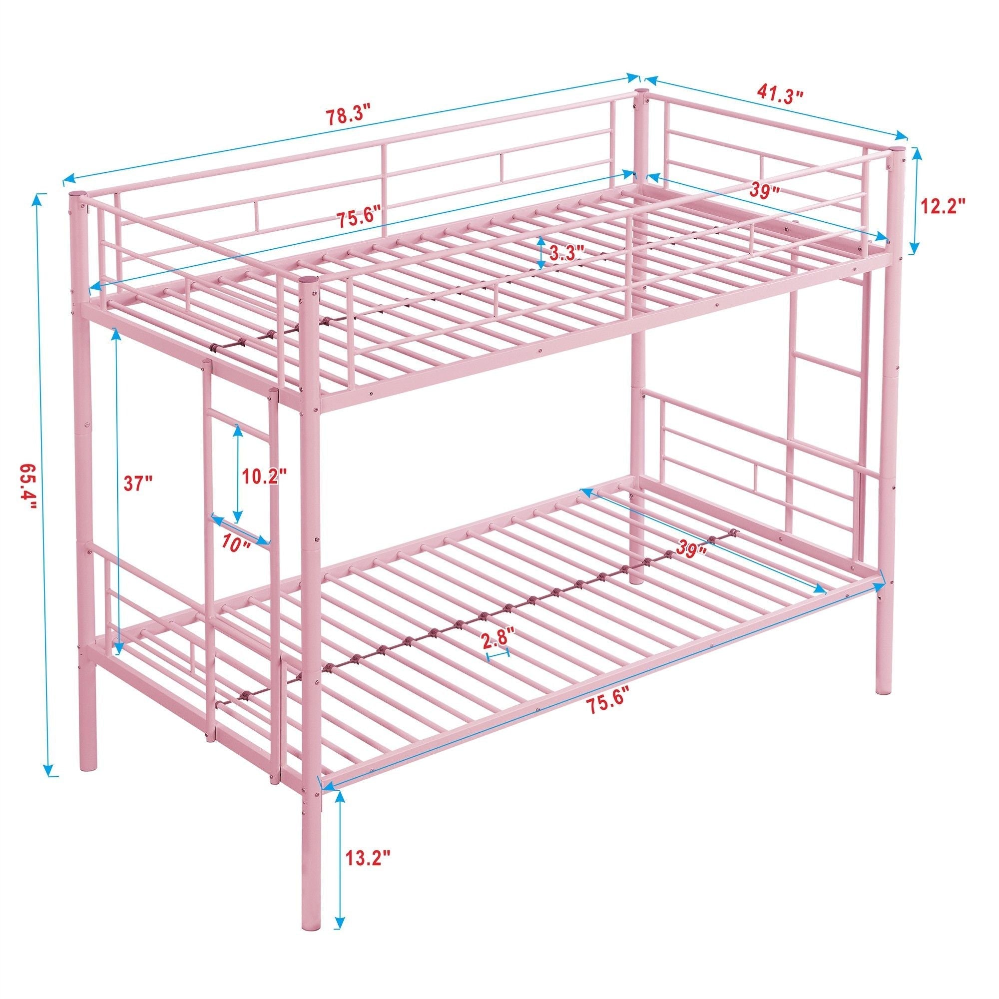 Shared Kids Room Twin Over Twin Metal Bunk Bed with Trundle, Guard Rails, and Two Ladders | Just Better Bunk Beds