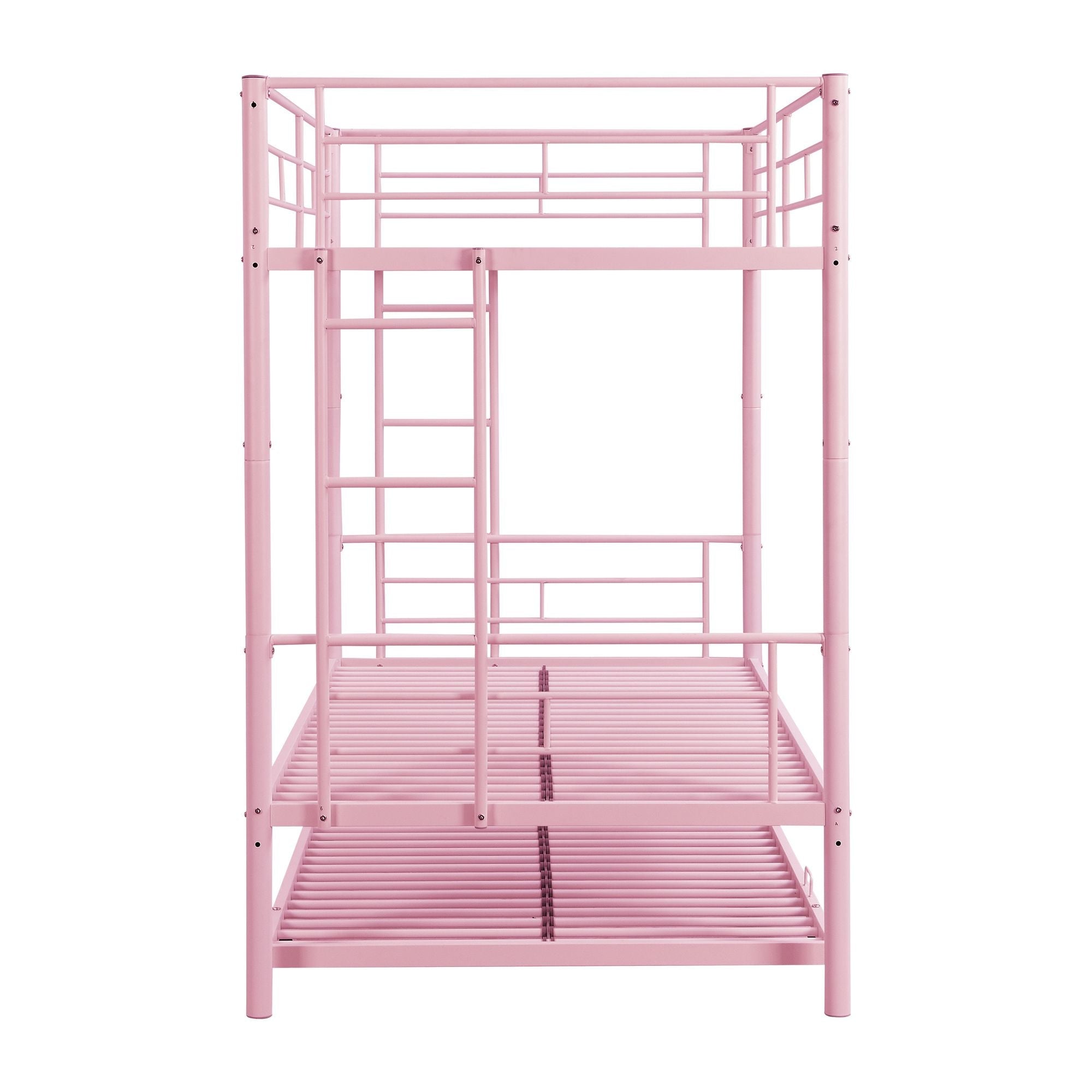 Shared Kids Room Twin Over Twin Metal Bunk Bed with Trundle, Guard Rails, and Two Ladders | Just Better Bunk Beds