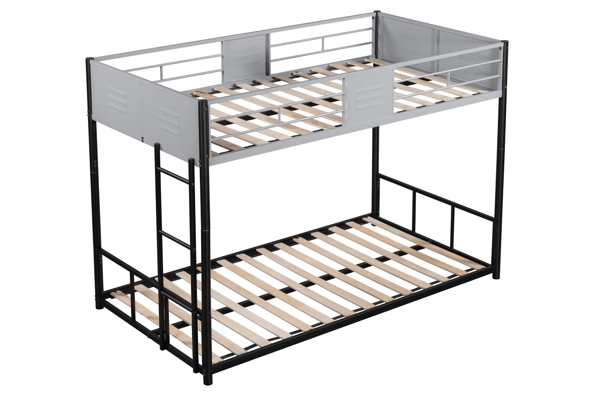 Shared Kids Room Twin Over Twin Metal Bunk Bed with Vent Board and Safety Guardrails, Black | Just Better Bunk Beds