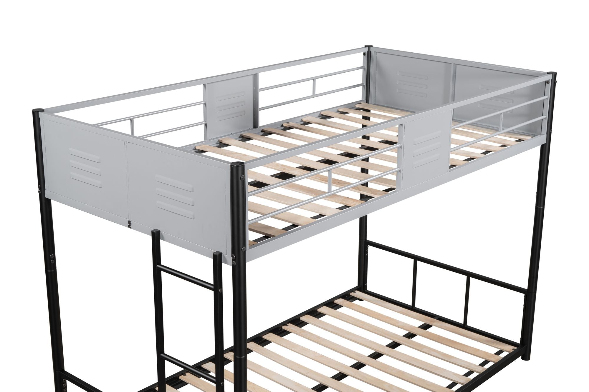 Shared Kids Room Twin Over Twin Metal Bunk Bed with Vent Board and Safety Guardrails, Black | Just Better Bunk Beds