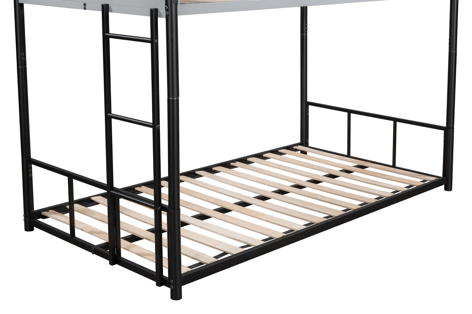 Shared Kids Room Twin Over Twin Metal Bunk Bed with Vent Board and Safety Guardrails, Black | Just Better Bunk Beds