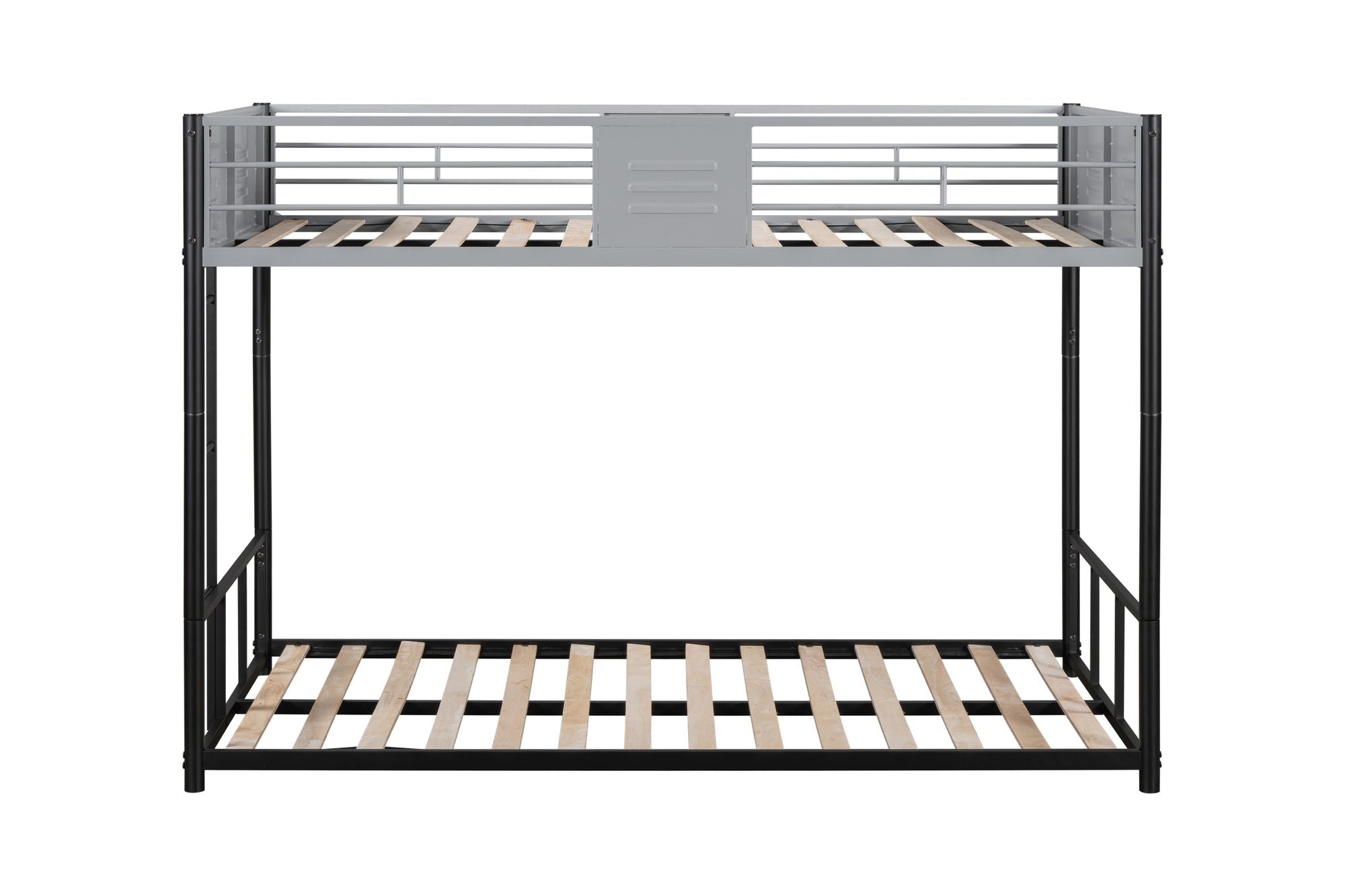Shared Kids Room Twin Over Twin Metal Bunk Bed with Vent Board and Safety Guardrails, Black | Just Better Bunk Beds