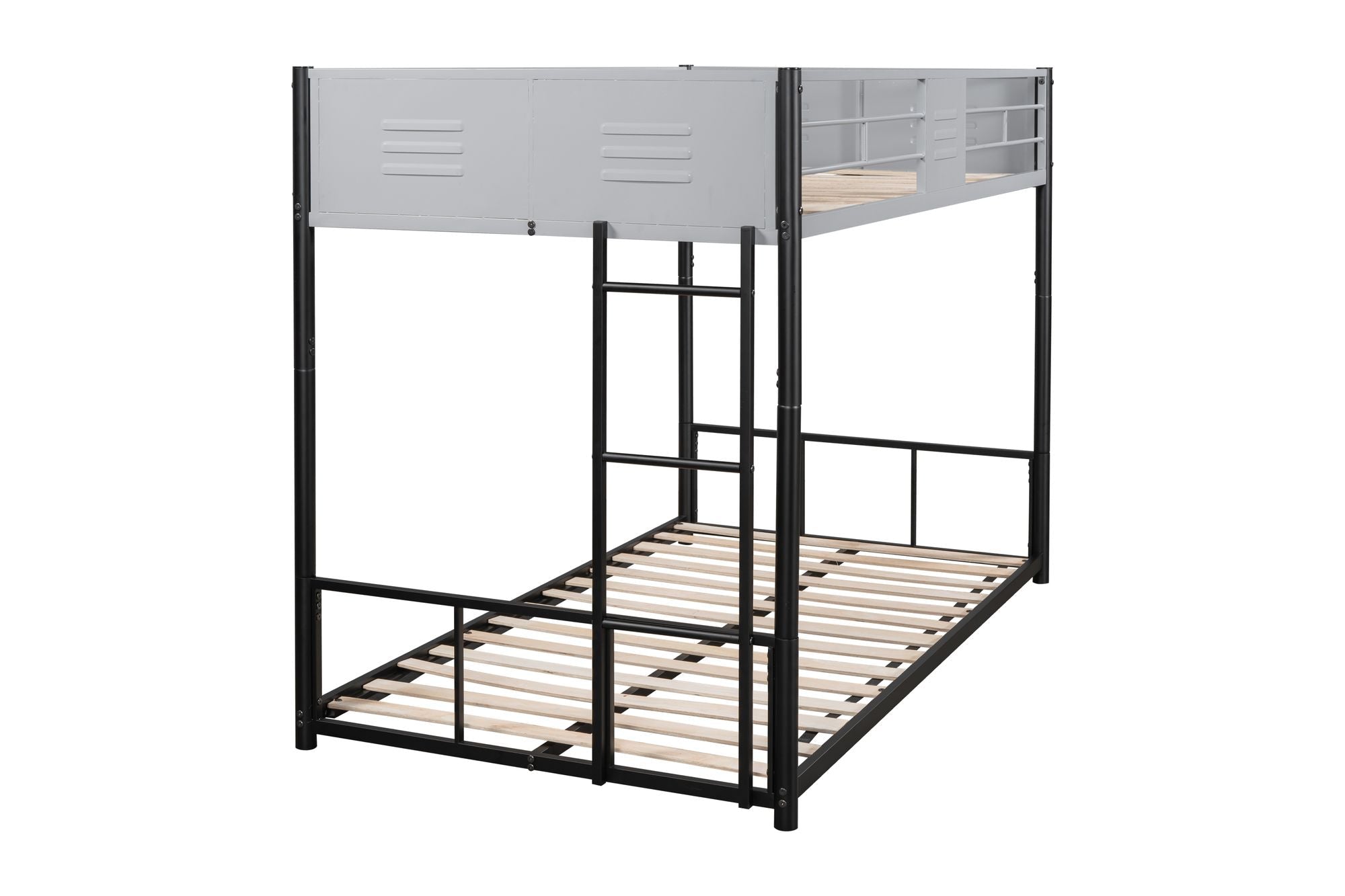 Shared Kids Room Twin Over Twin Metal Bunk Bed with Vent Board and Safety Guardrails, Black | Just Better Bunk Beds