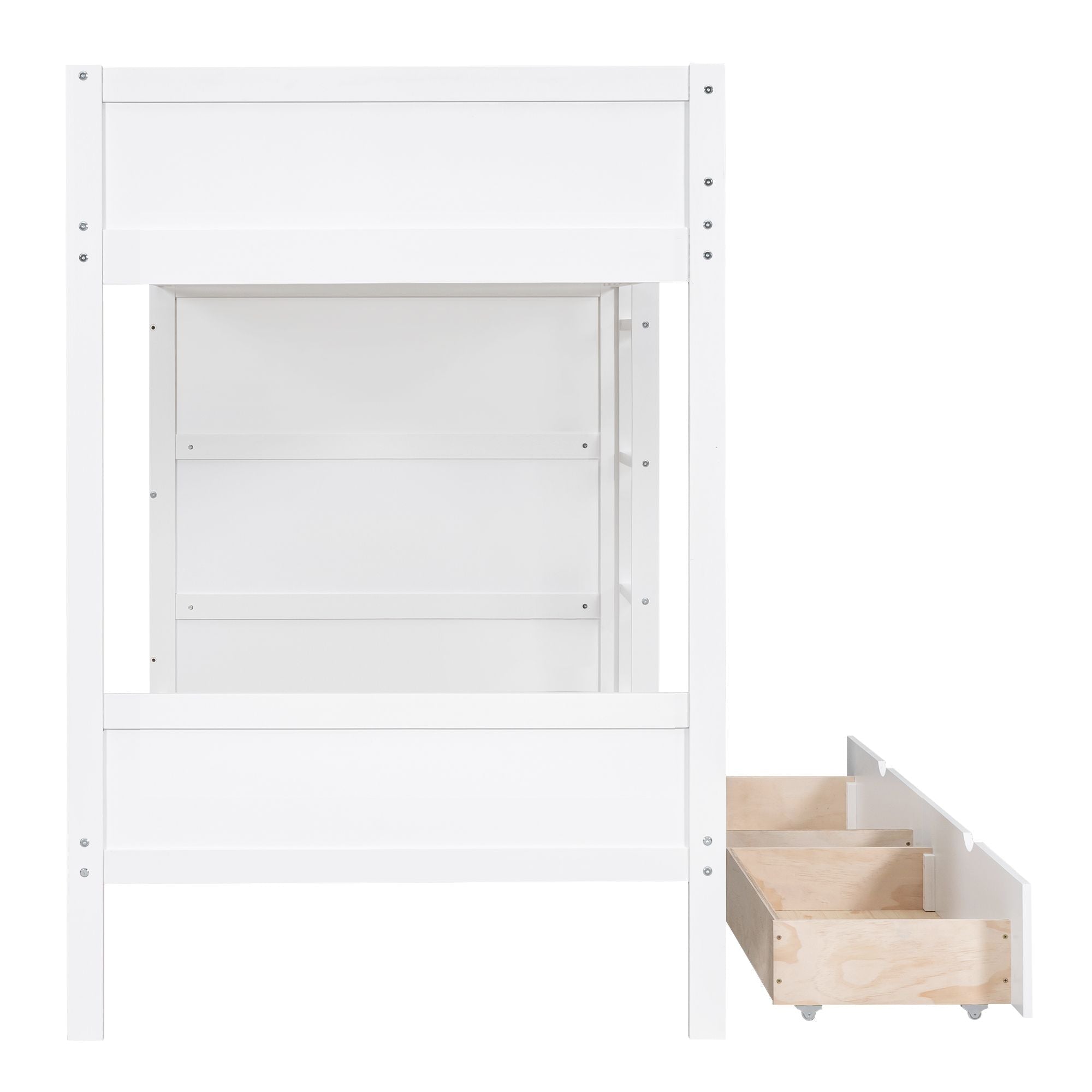Shared Kids Room Twin Over Twin Wood Bunk Bed with Storage Drawers and Multi-Layer Cabinet White | Just Better Bunk Beds