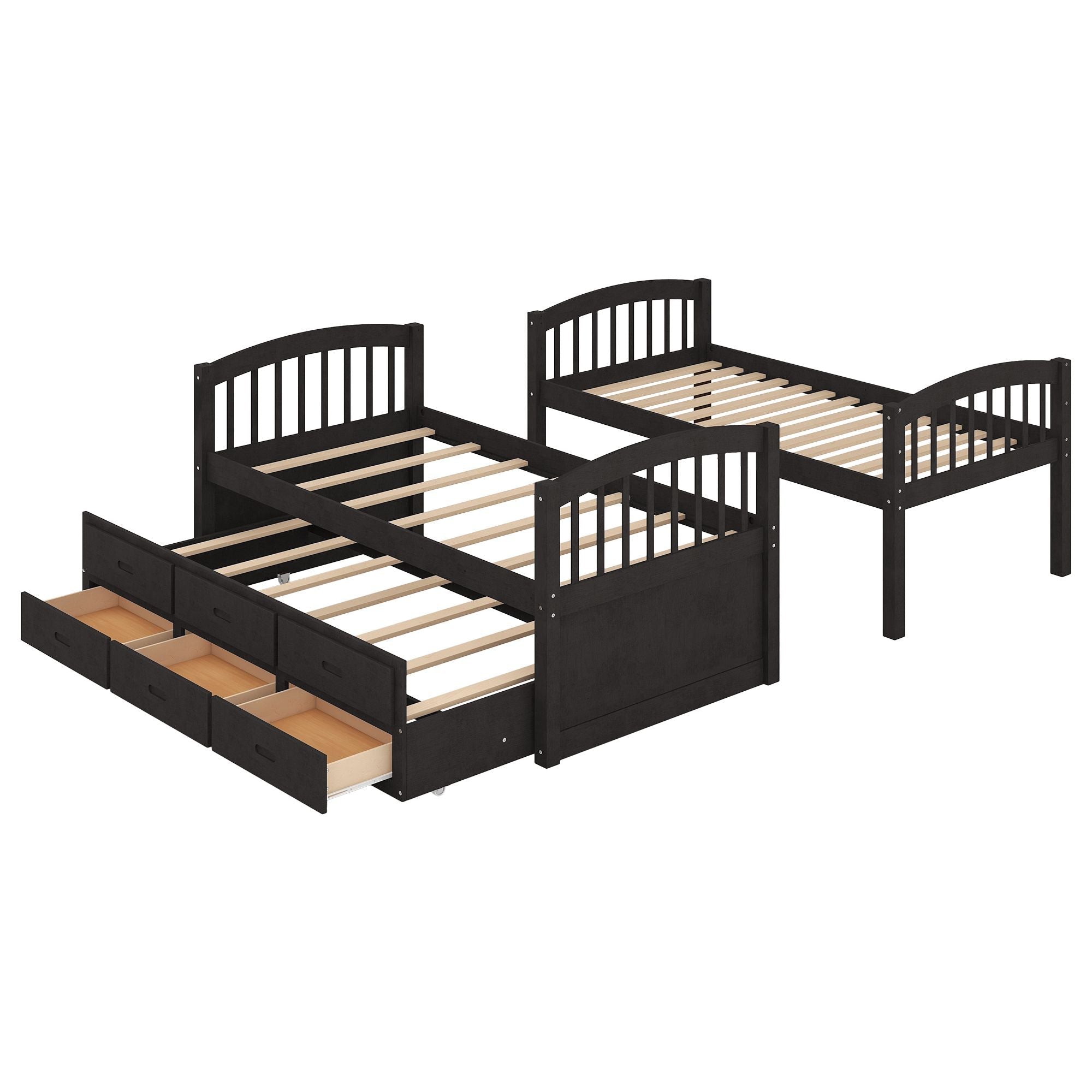Shared Kids Room Twin Over Twin Wood Bunk Bed with Trundle and Drawers Espresso Finish | Just Better Bunk Beds
