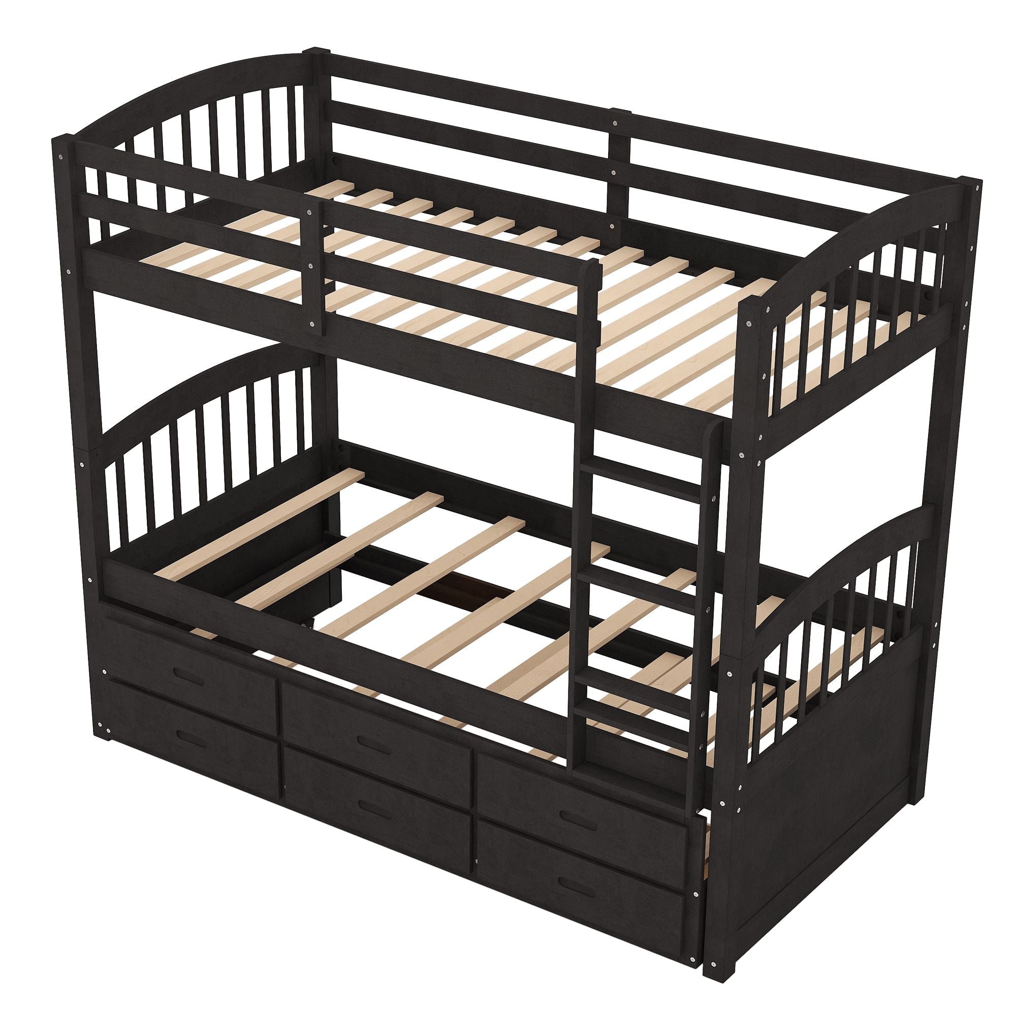 Shared Kids Room Twin Over Twin Wood Bunk Bed with Trundle and Drawers Espresso Finish | Just Better Bunk Beds