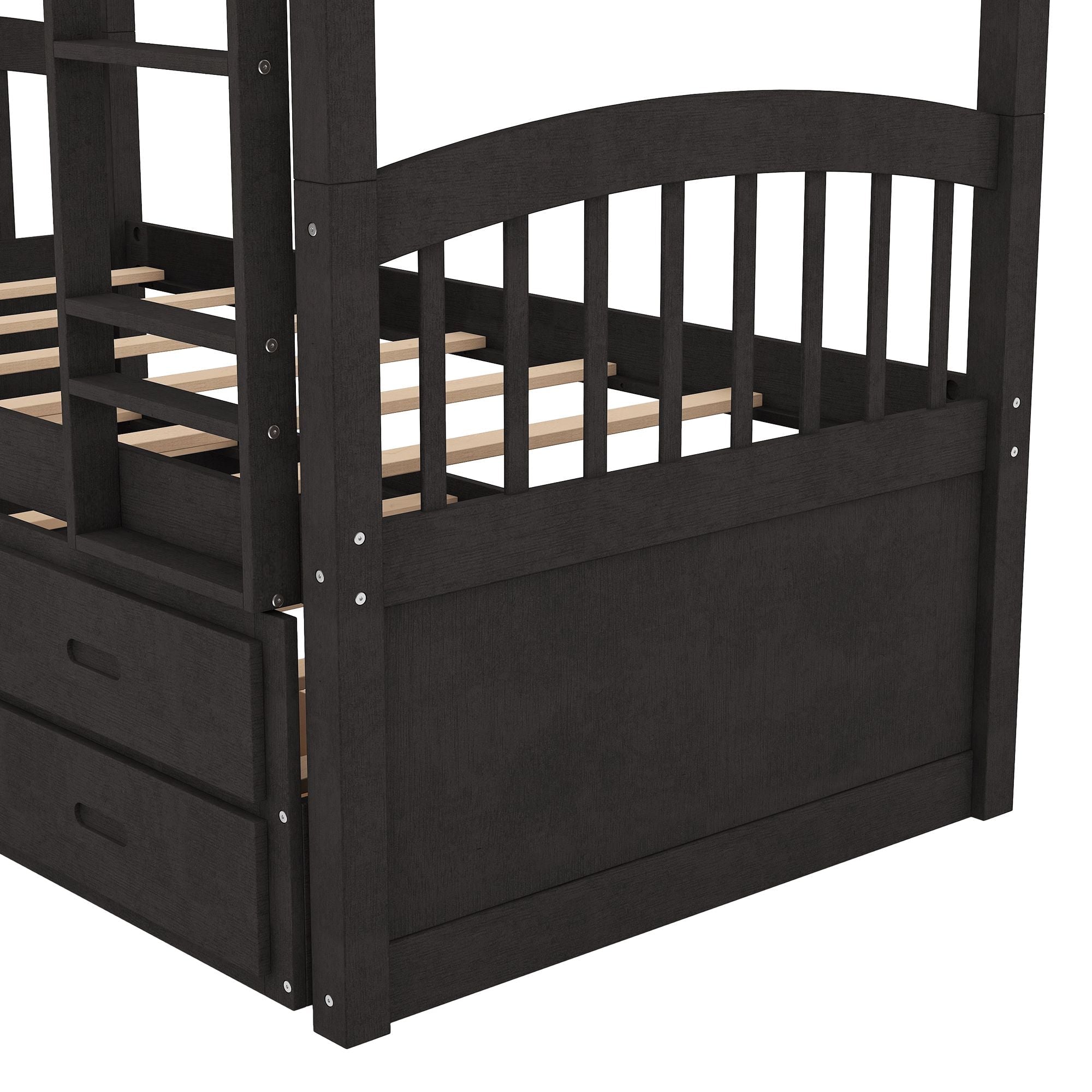 Shared Kids Room Twin Over Twin Wood Bunk Bed with Trundle and Drawers Espresso Finish | Just Better Bunk Beds