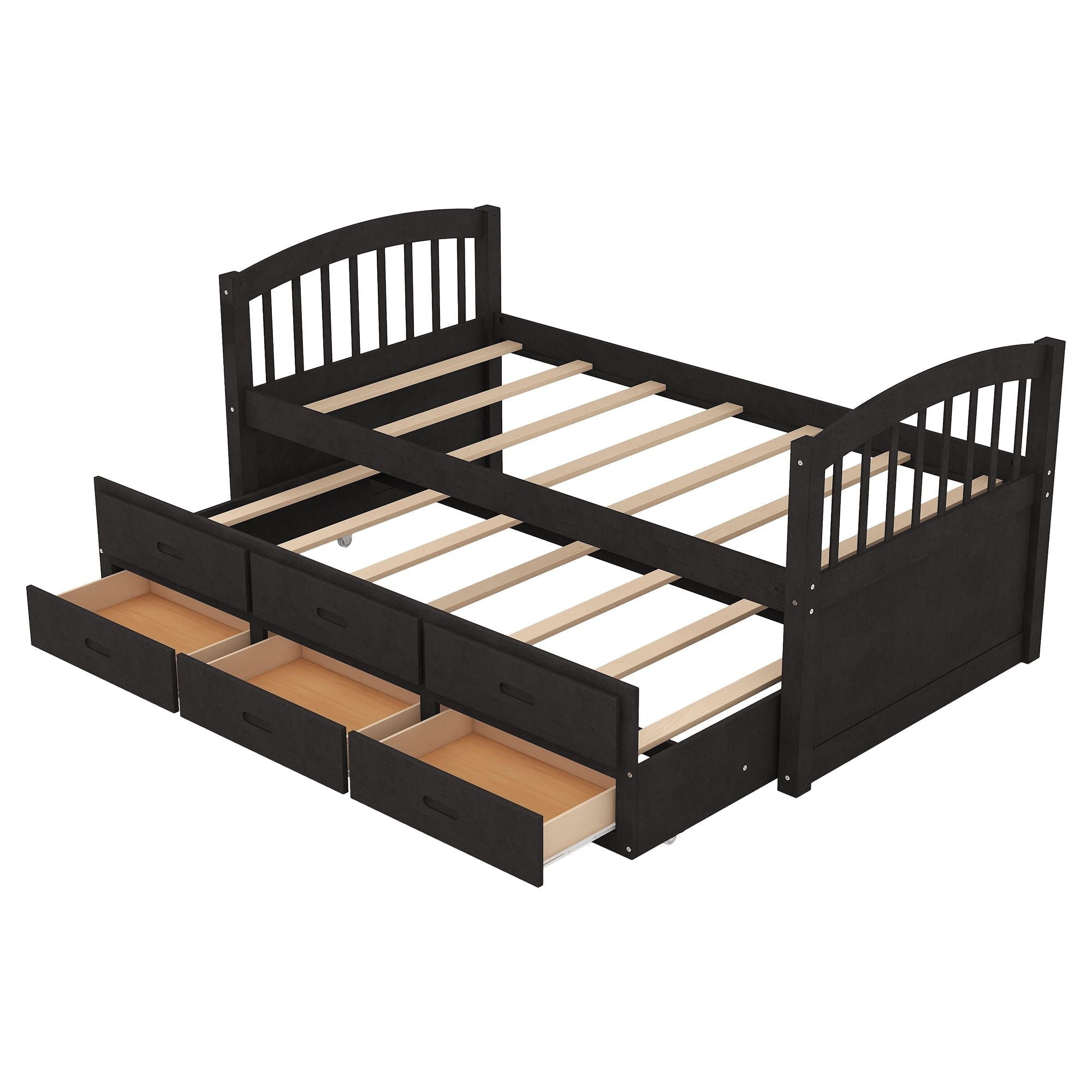 Shared Kids Room Twin Over Twin Wood Bunk Bed with Trundle and Drawers Espresso Finish | Just Better Bunk Beds